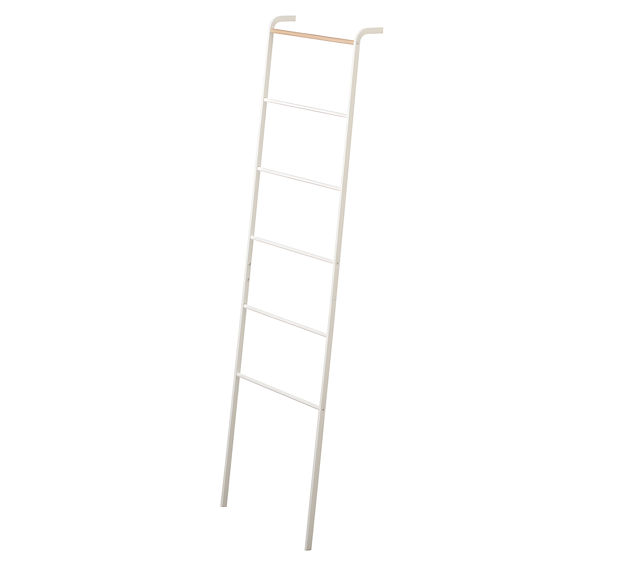 White Steel Leaning Ladder Rack with Wooden Accent