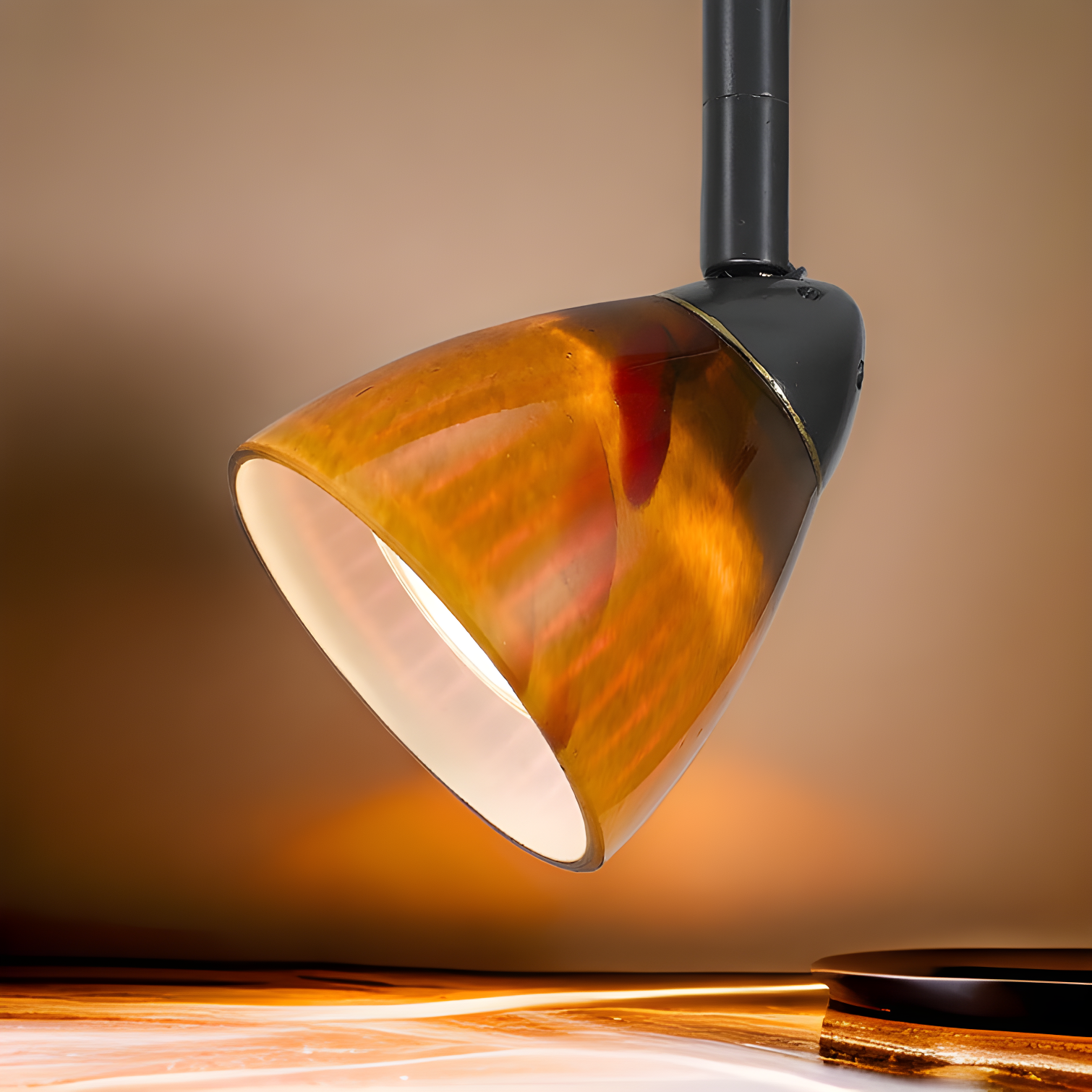 Contemporary Dark Bronze Track Light with Hand-Blown Yellow Glass