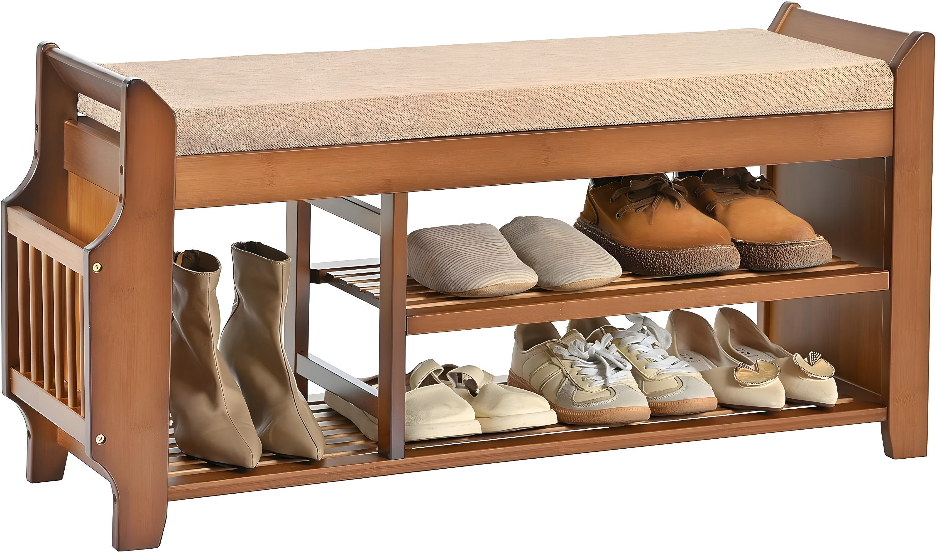 Bamboo 2-Tier Shoe Storage Bench with Hidden Drawer