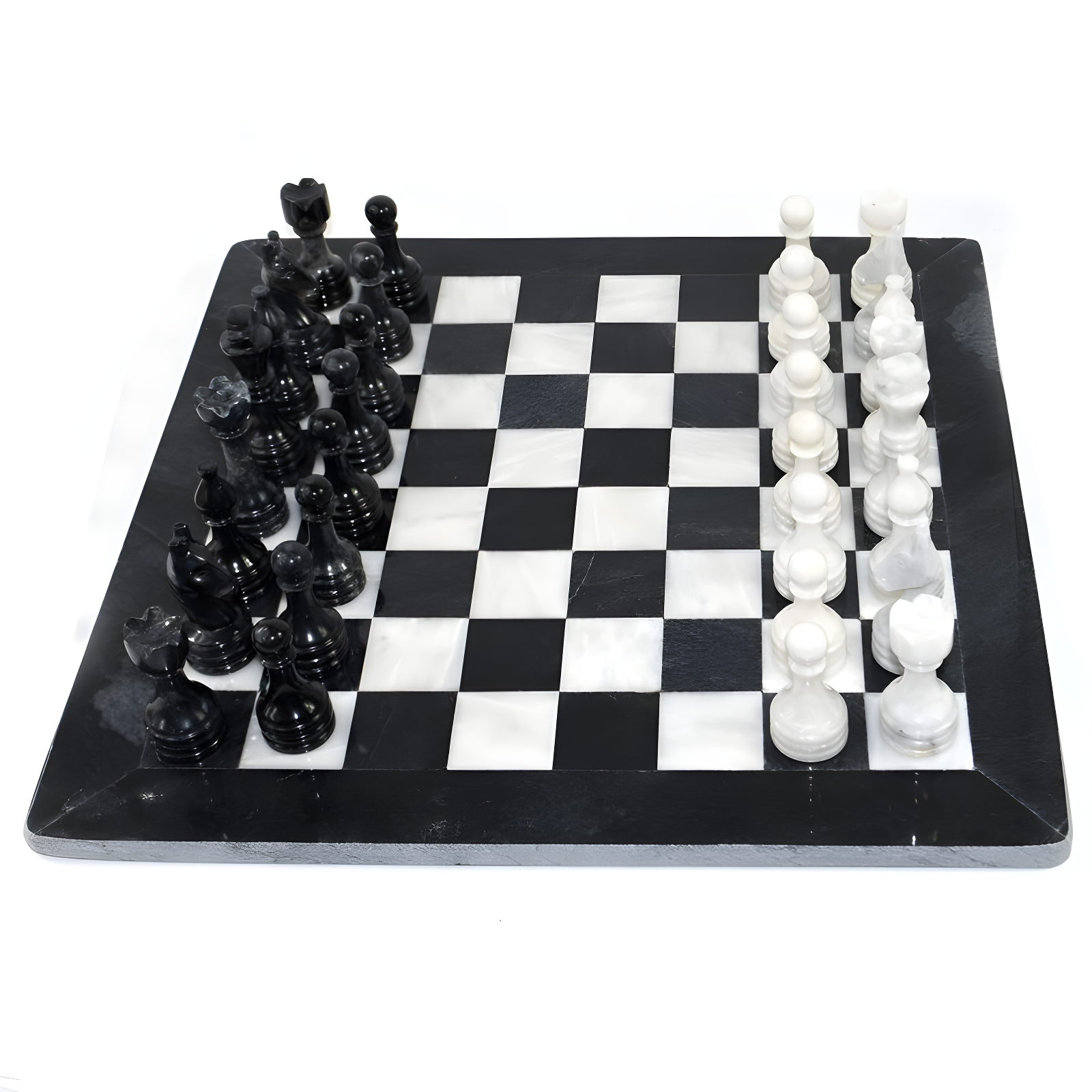 Black and White Marble 3-in-1 Chess, Checkers, Backgammon Set