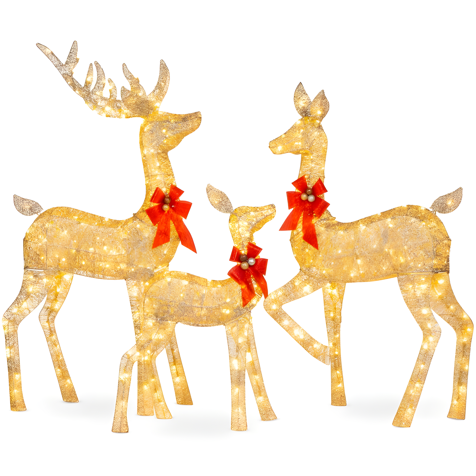 Gold Lighted Christmas Deer Family Set with LED Lights