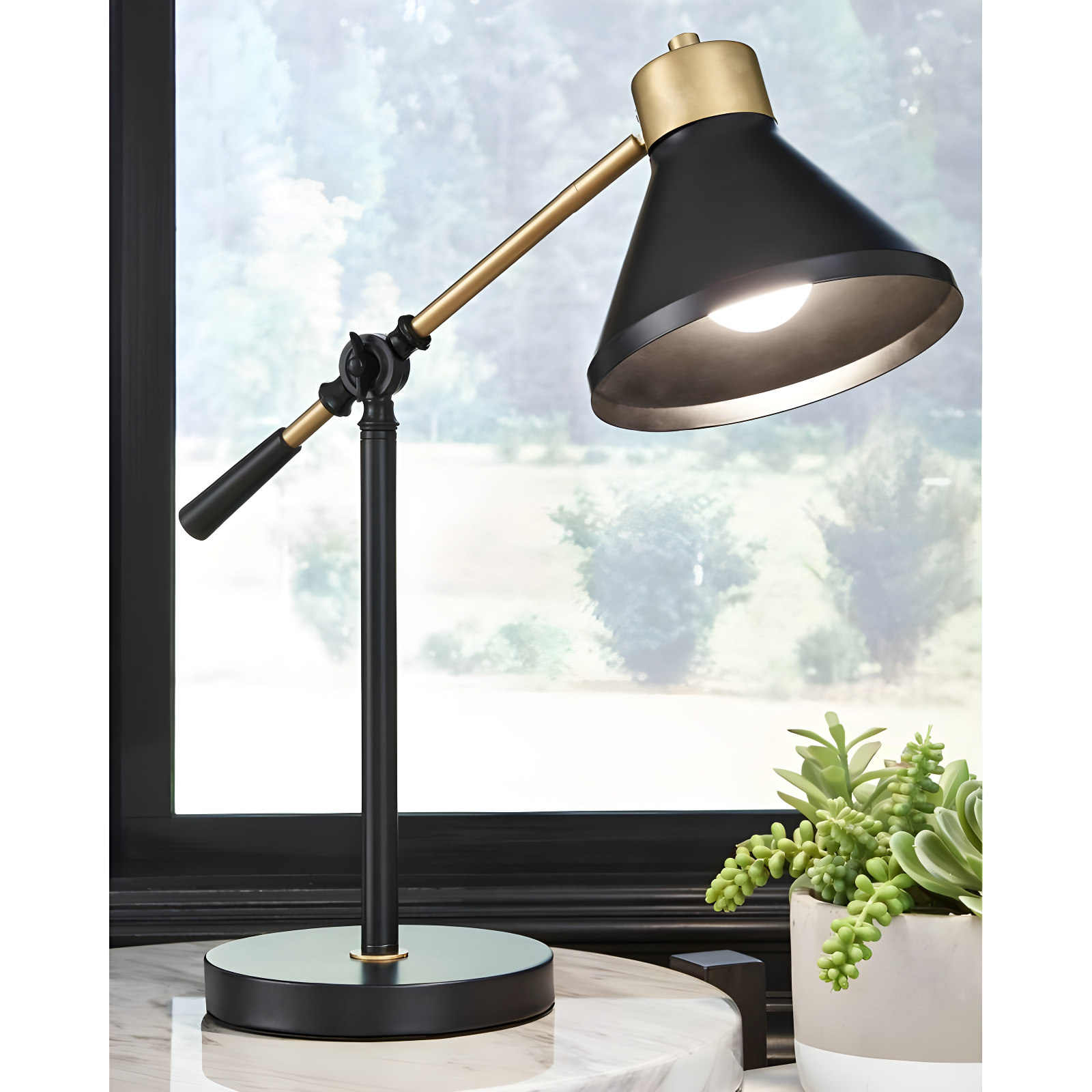 Adjustable Black and Gold Metal Desk Lamp