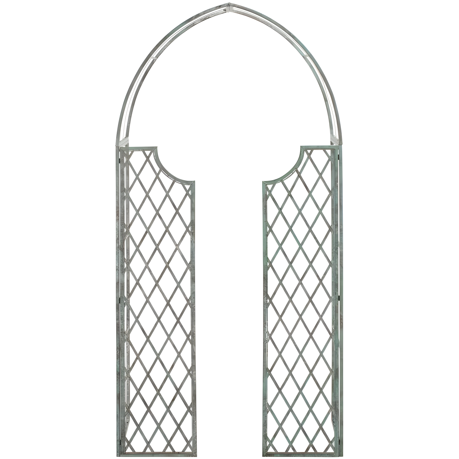 Antique Green Metal Garden Arbor with Arch Design