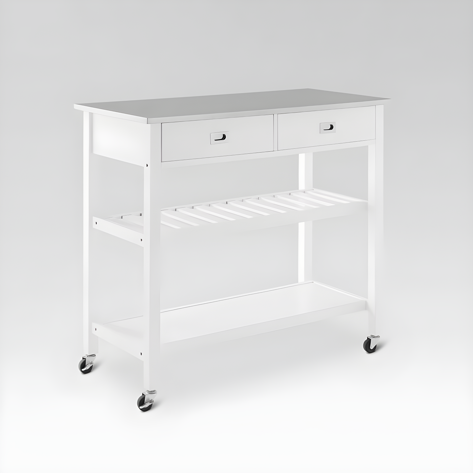 White Stainless Steel Top Kitchen Cart with Wine Rack