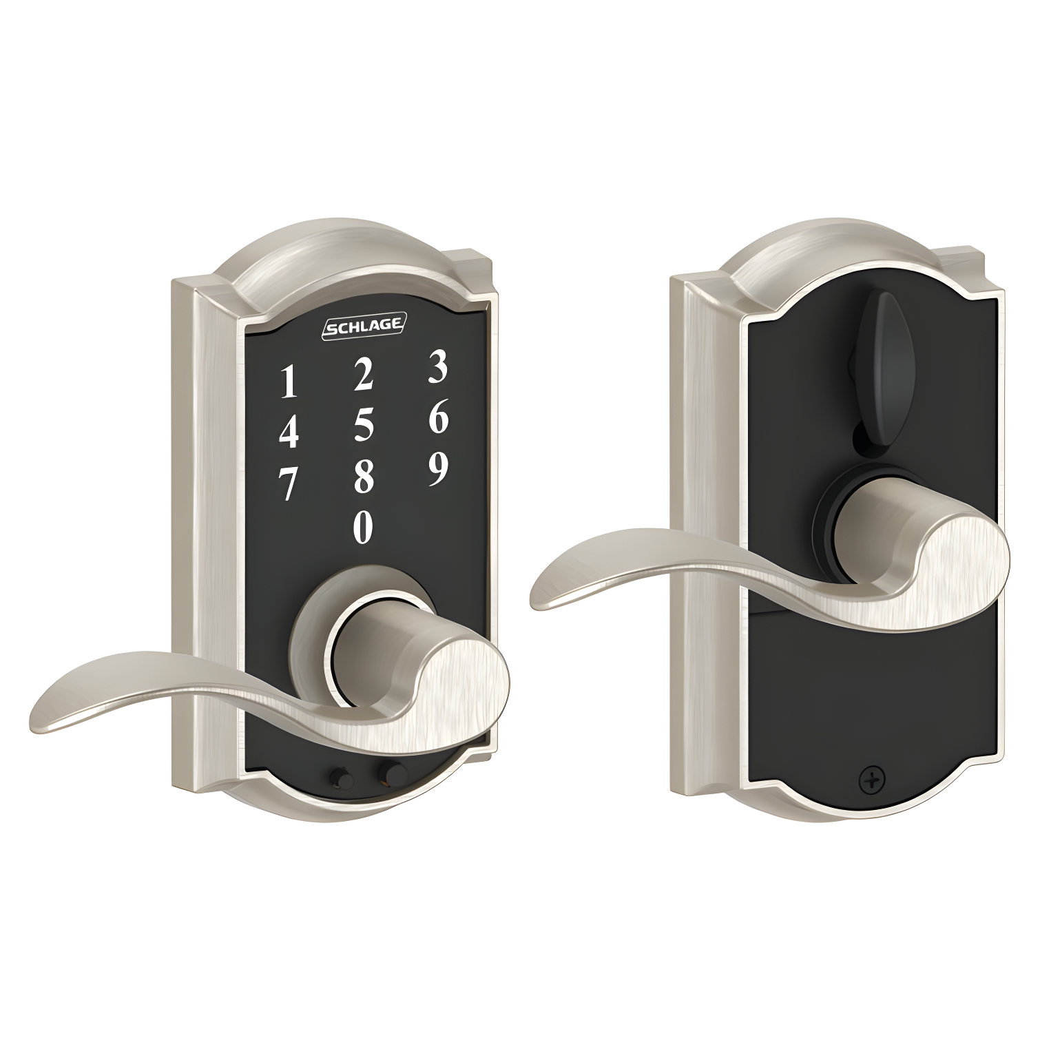 Satin Nickel Classic Electronic Entry Lever with Touchscreen and Wave Style