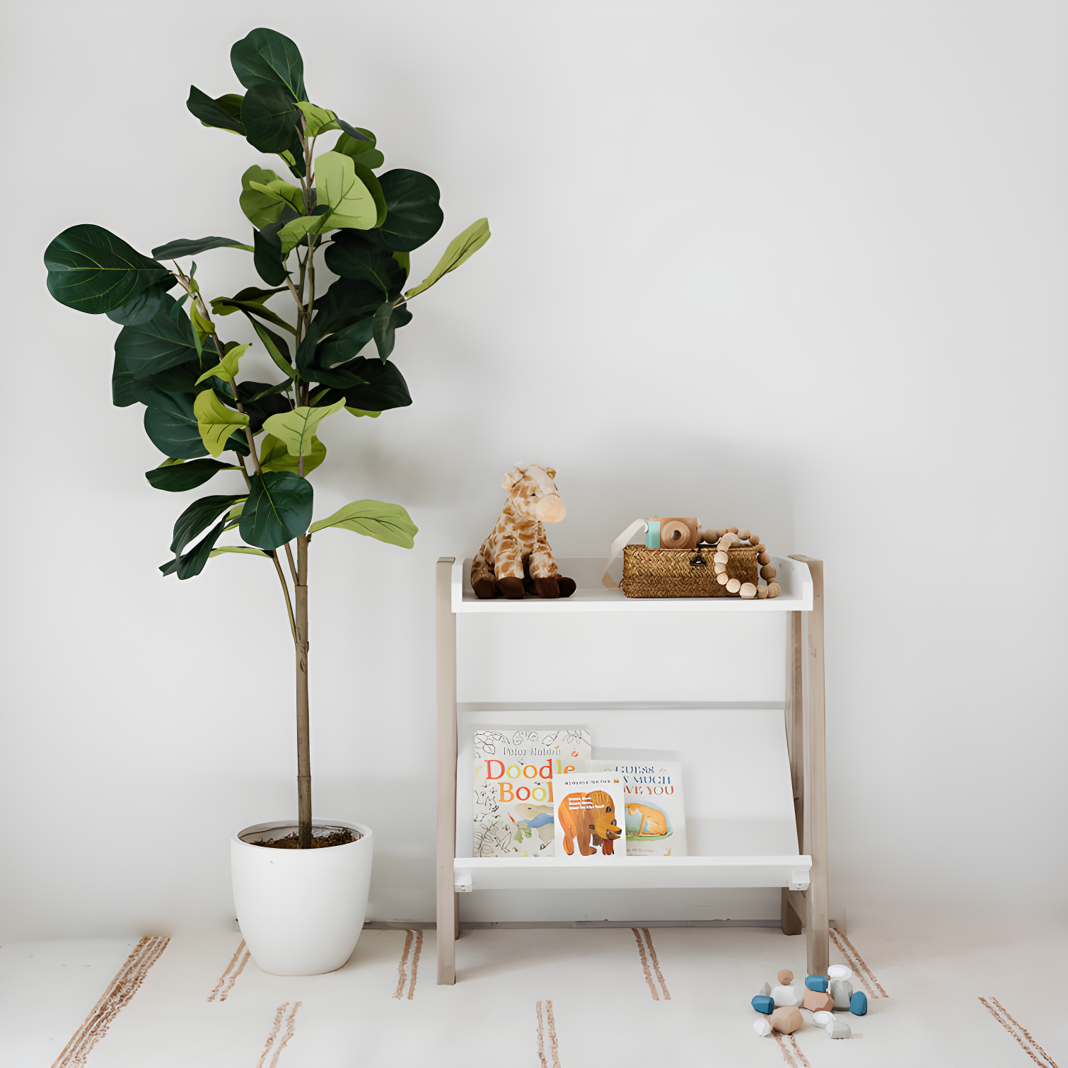 White and Beige Transitional Kids' Etagere Bookcase