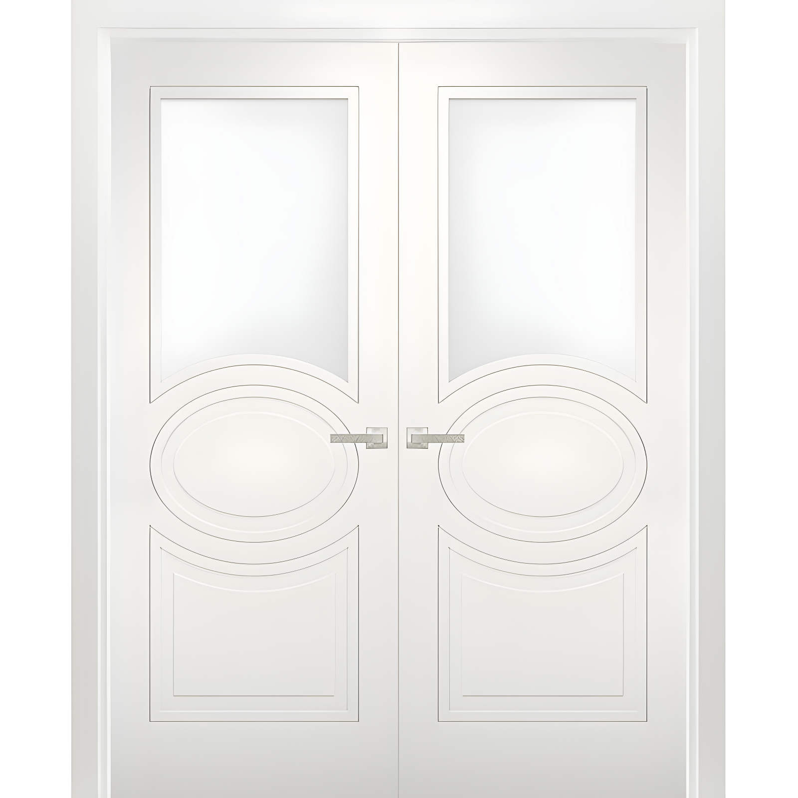 Matte White French Double Doors with Opaque Glass Panels