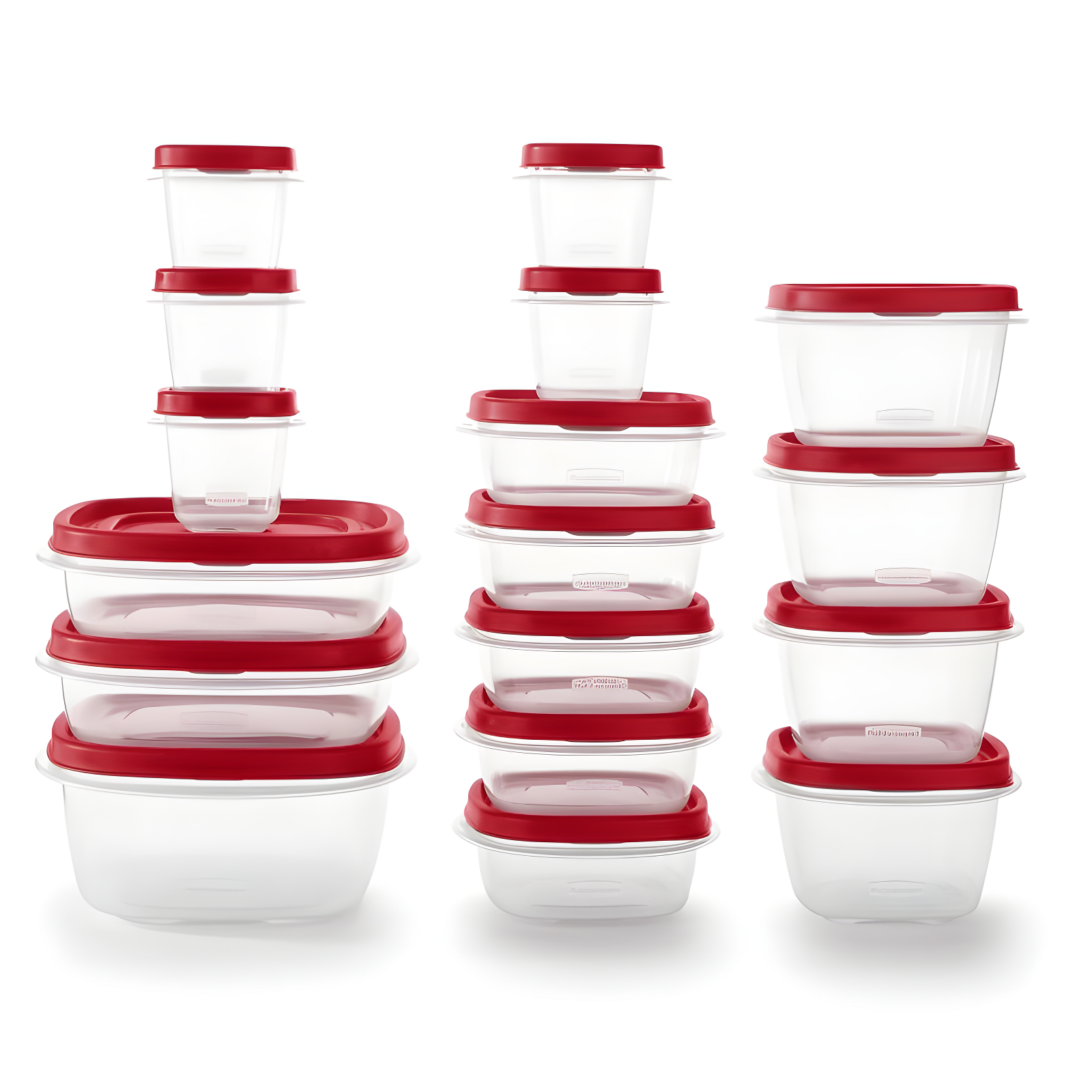 34-Piece Clear Plastic Food Storage Container Set with Red Lids