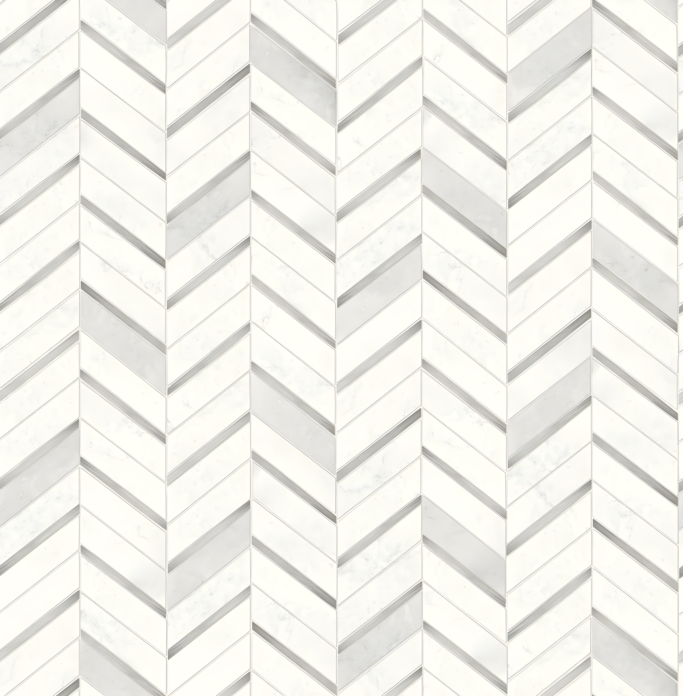 Chevron Marble Tile Peel and Stick Wallpaper in Metallic Silver & Pearl Gray