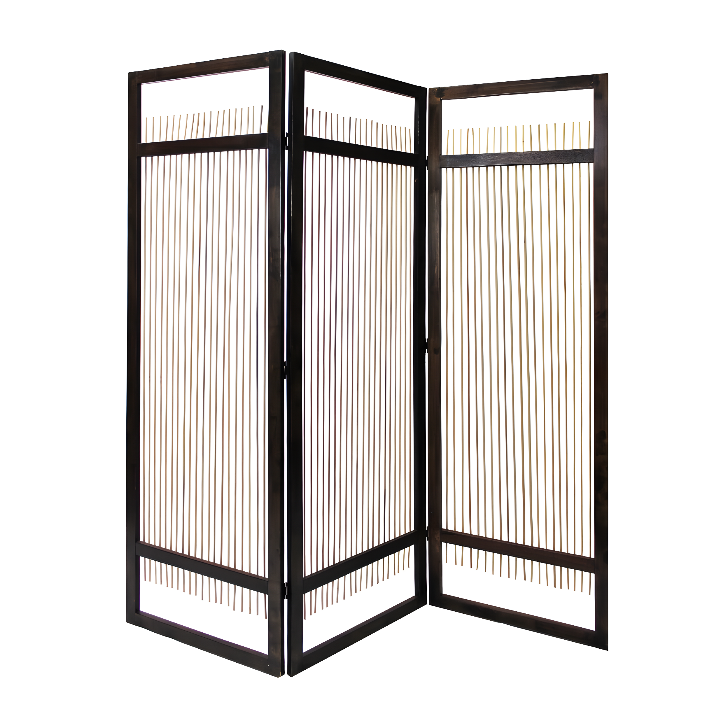 Natural Rattan and Cappuccino Wood 3-Panel Folding Screen