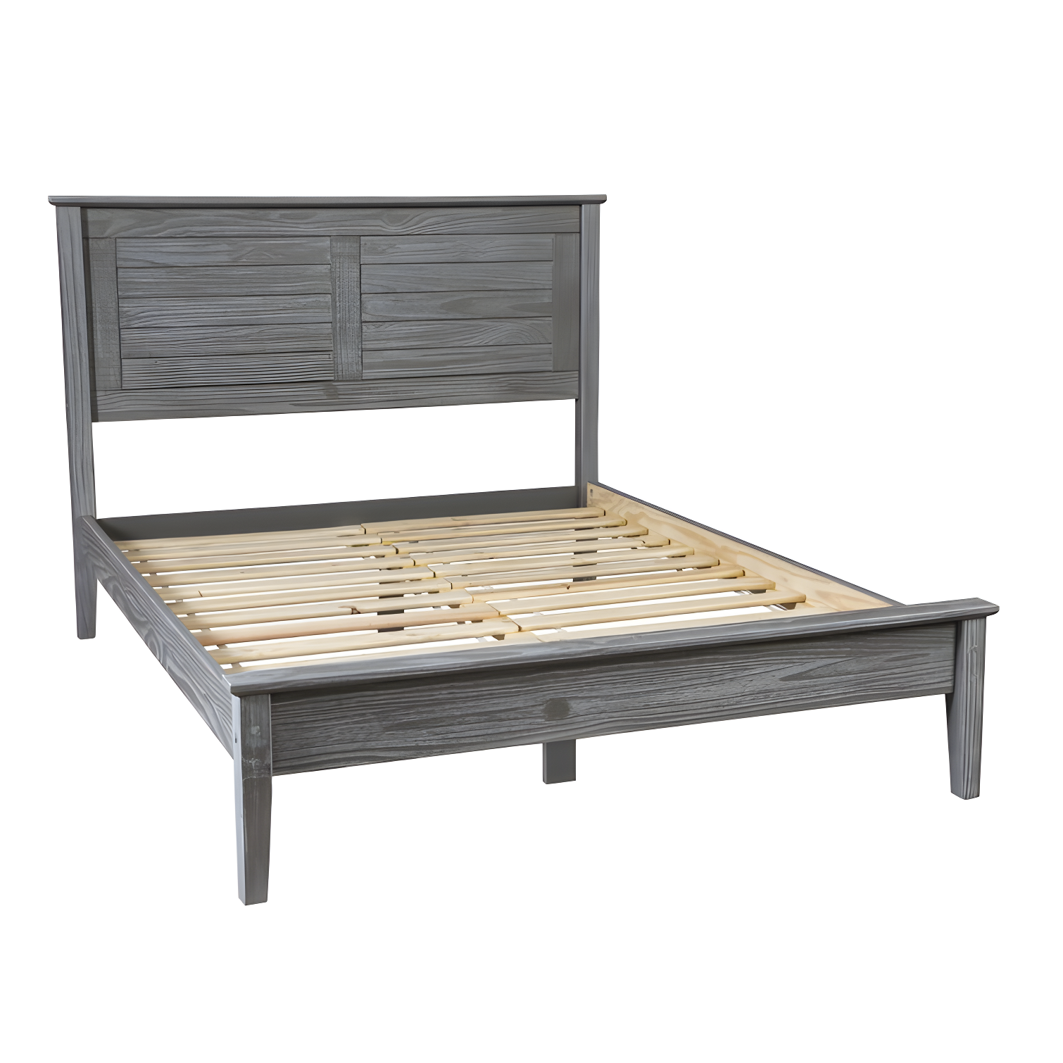 Brushed Gray Pine Wood Queen Platform Bed with Storage