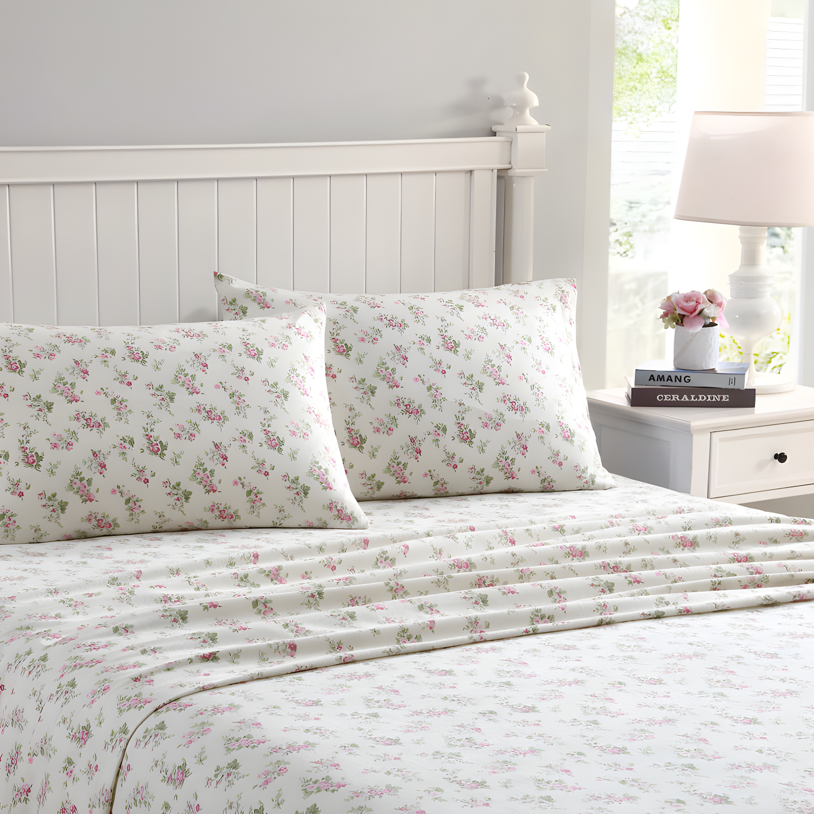 Audrey Twin Pink Floral Cotton Flannel Sheet Set