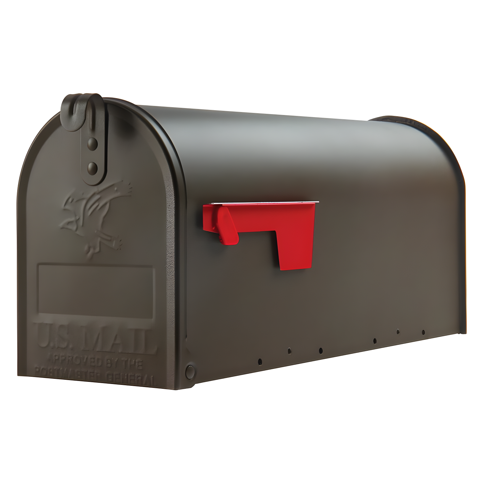 Bronze Medium Steel Post-Mount Mailbox with Red Flag