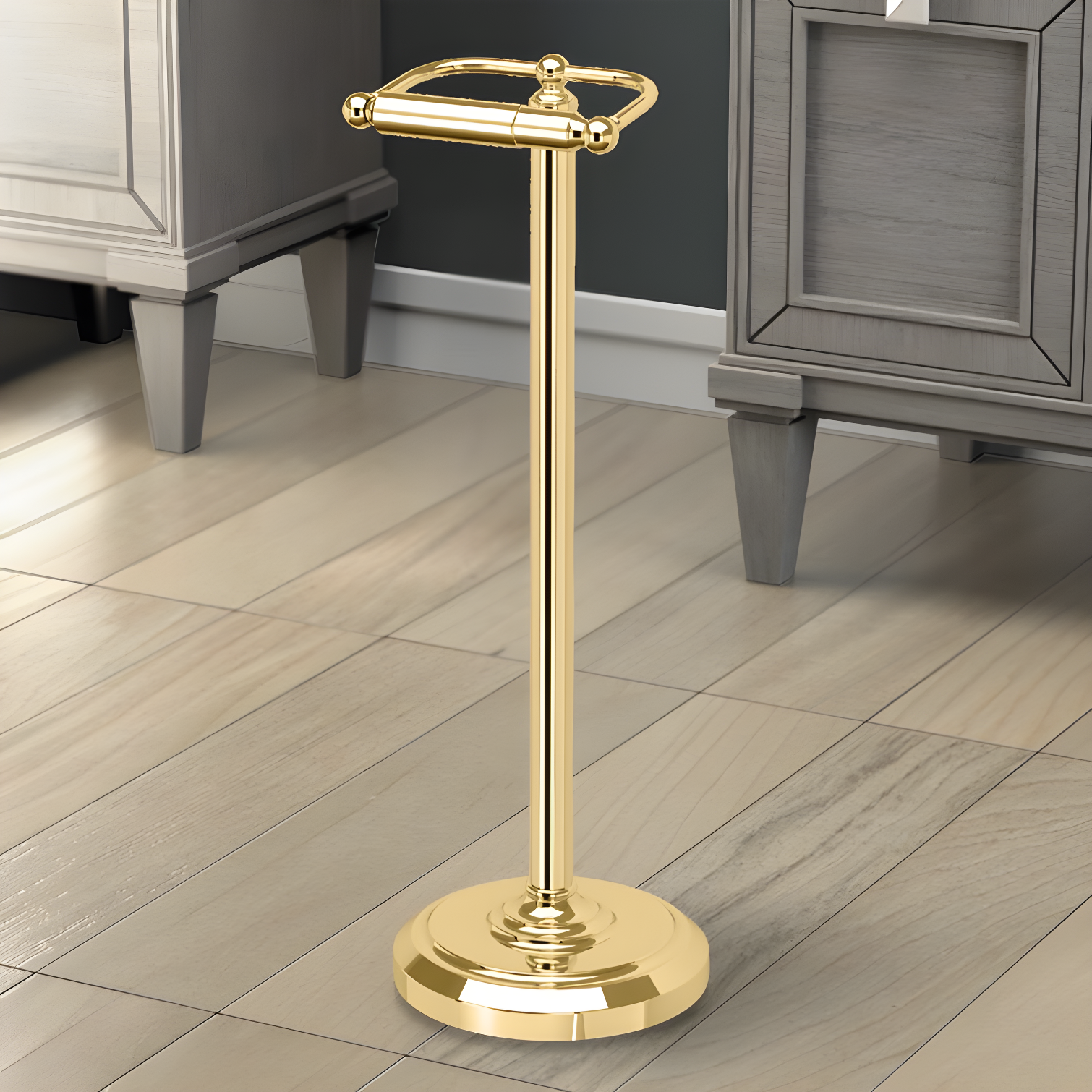 Polished Brass Free Standing Toilet Paper Holder