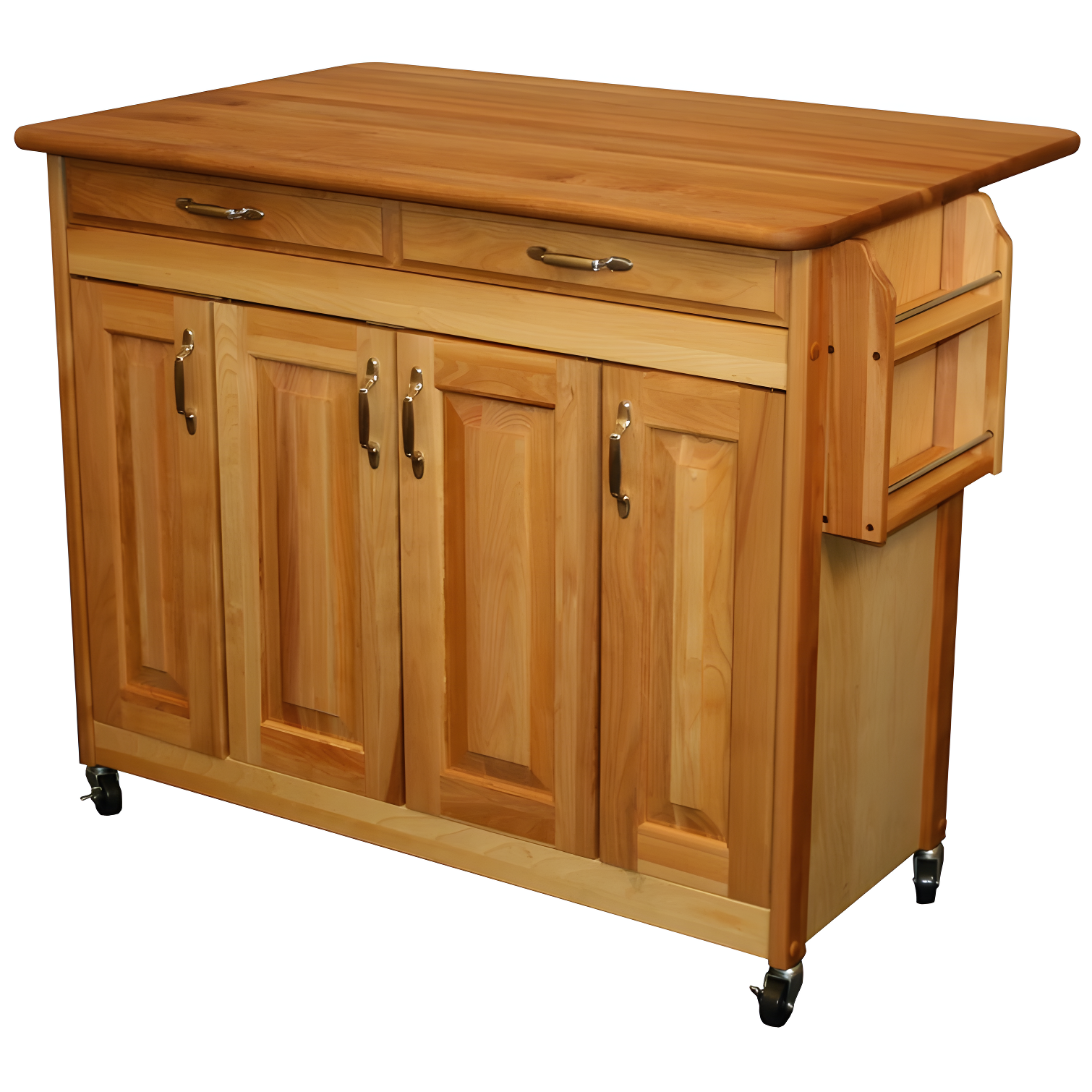 Country Kitchen Birch Butcher Block Island Cart with Spice Rack and Towel Bar