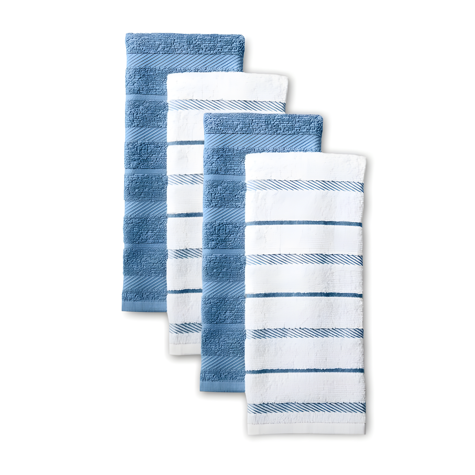 Blue Velvet and White Cotton Kitchen Towel Set, 4-Pack