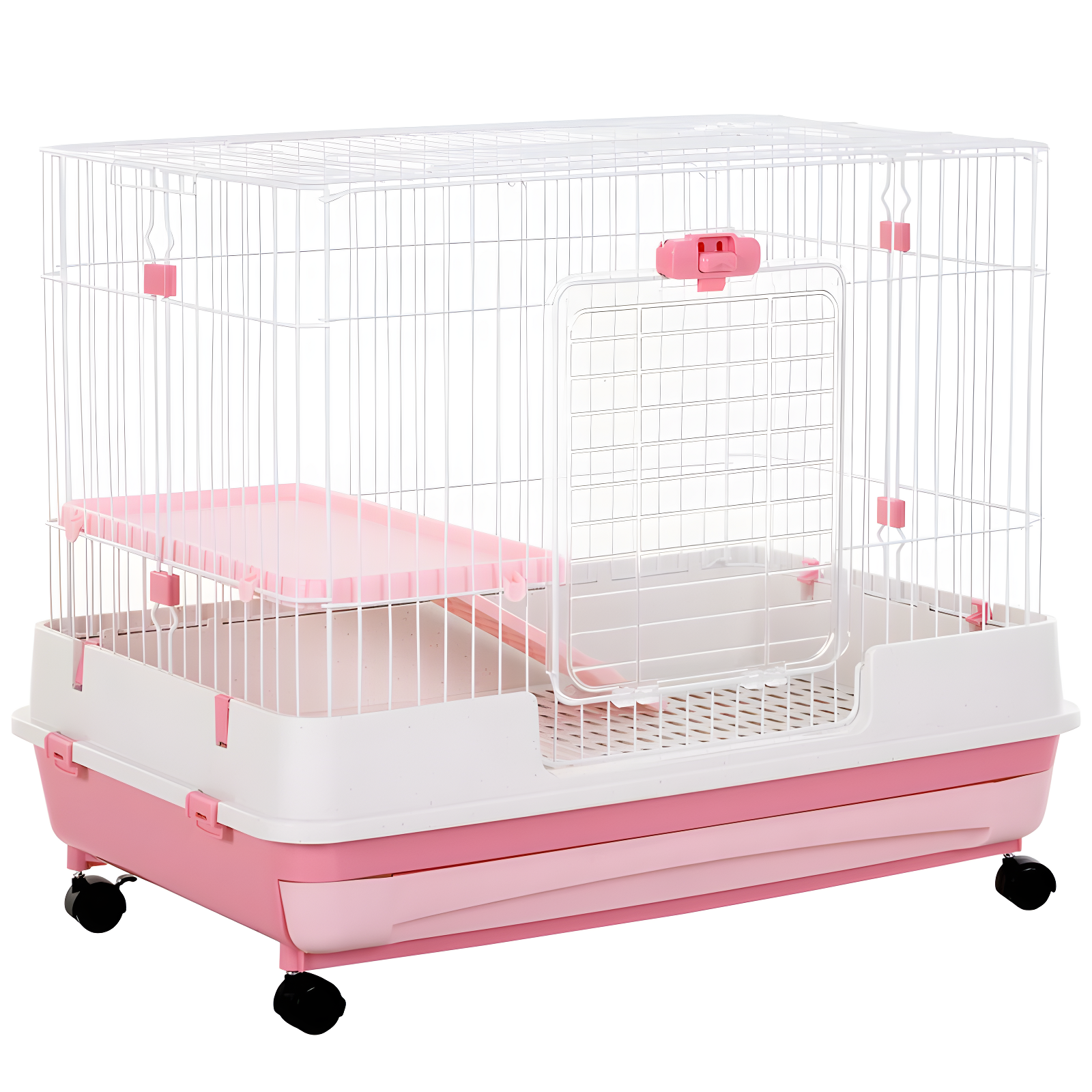 Pink and White Metal Small Animal Cage with Wheels