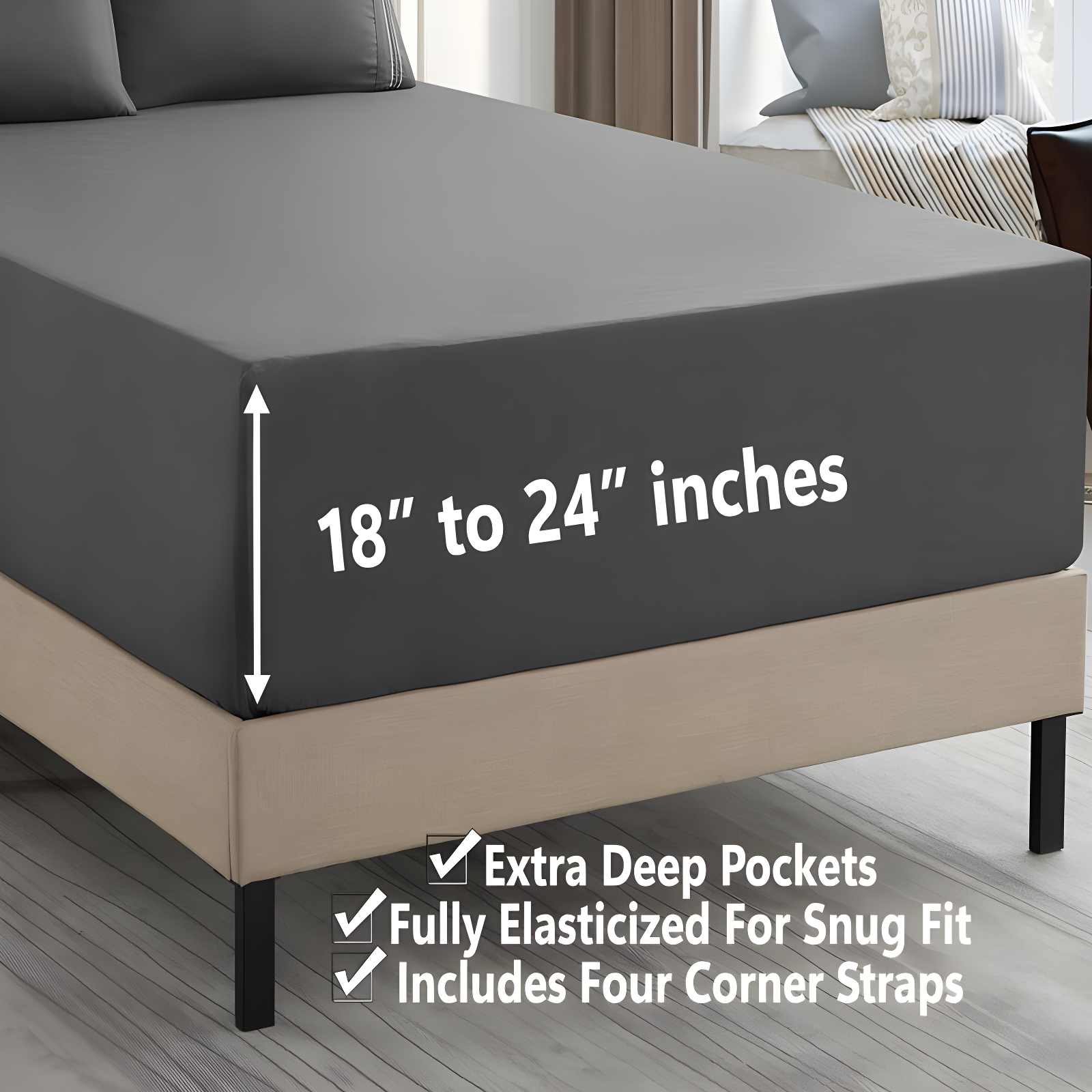 King Gray Extra Deep Pocket Microfiber Sheet Set