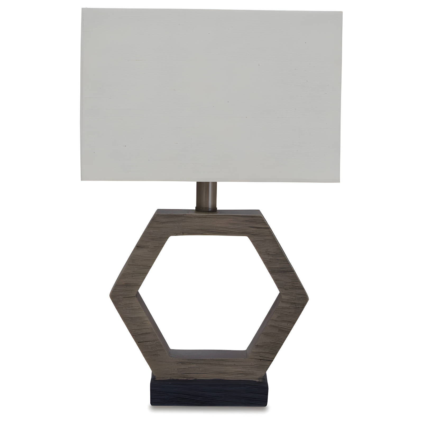 Gray and Brown Hexagonal Faux Wood Table Lamp Set