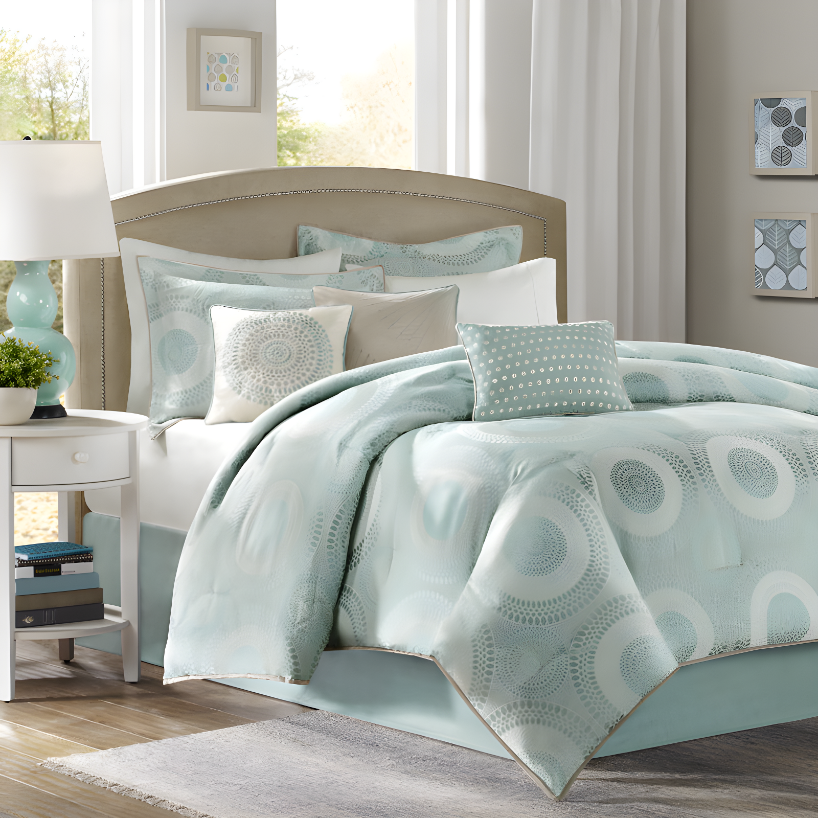 Baxter Blue Jacquard Queen Comforter Set with Geometric Print