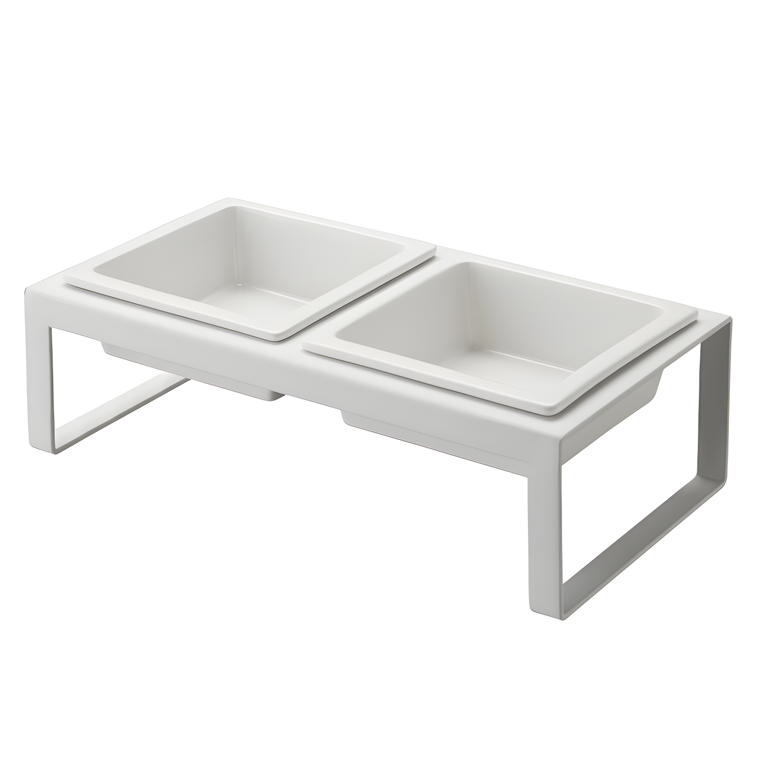 White Elevated Steel and Ceramic Pet Food Stand with Two Bowls