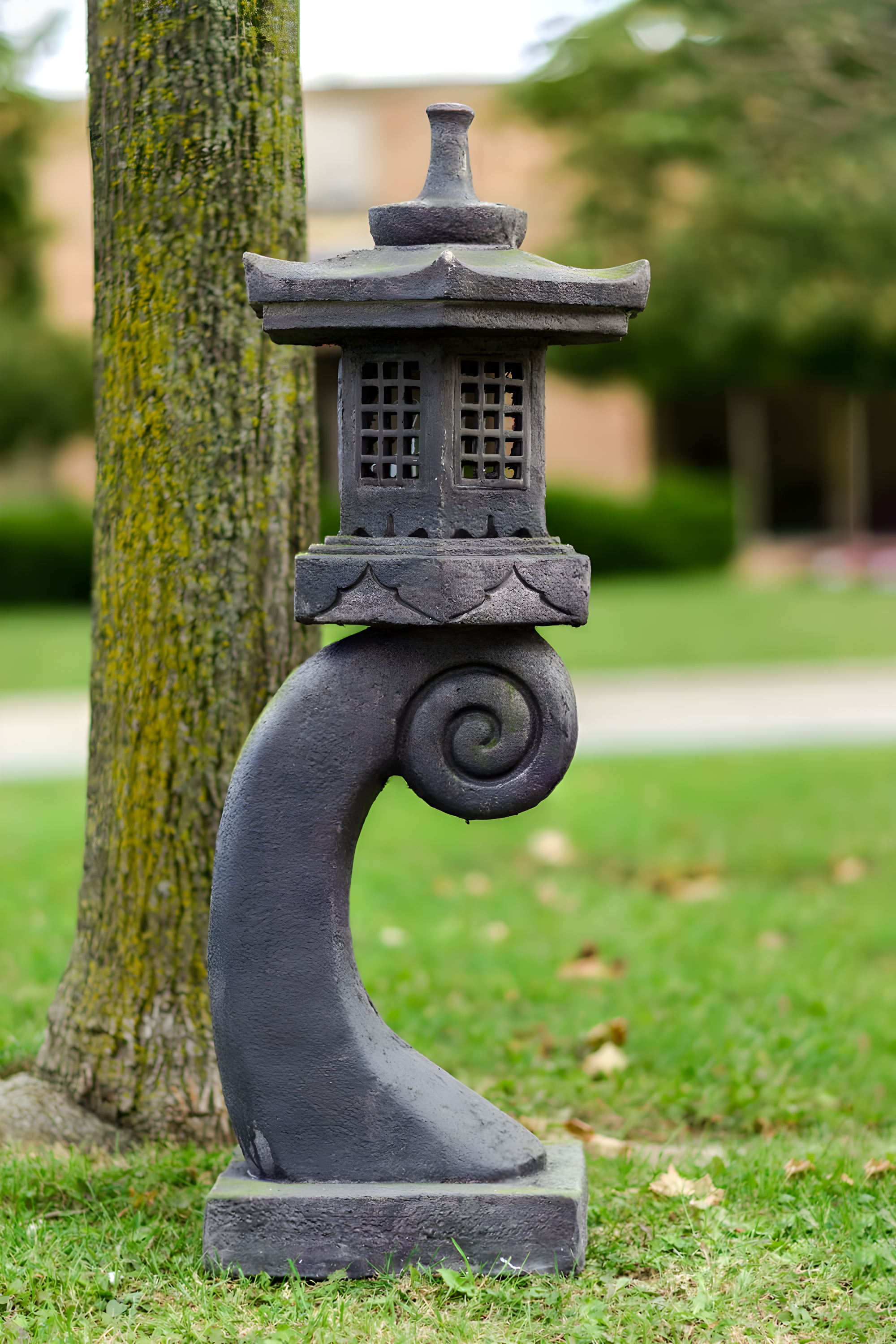 40" Grey Stone Pagoda Lantern with Magnetic Door