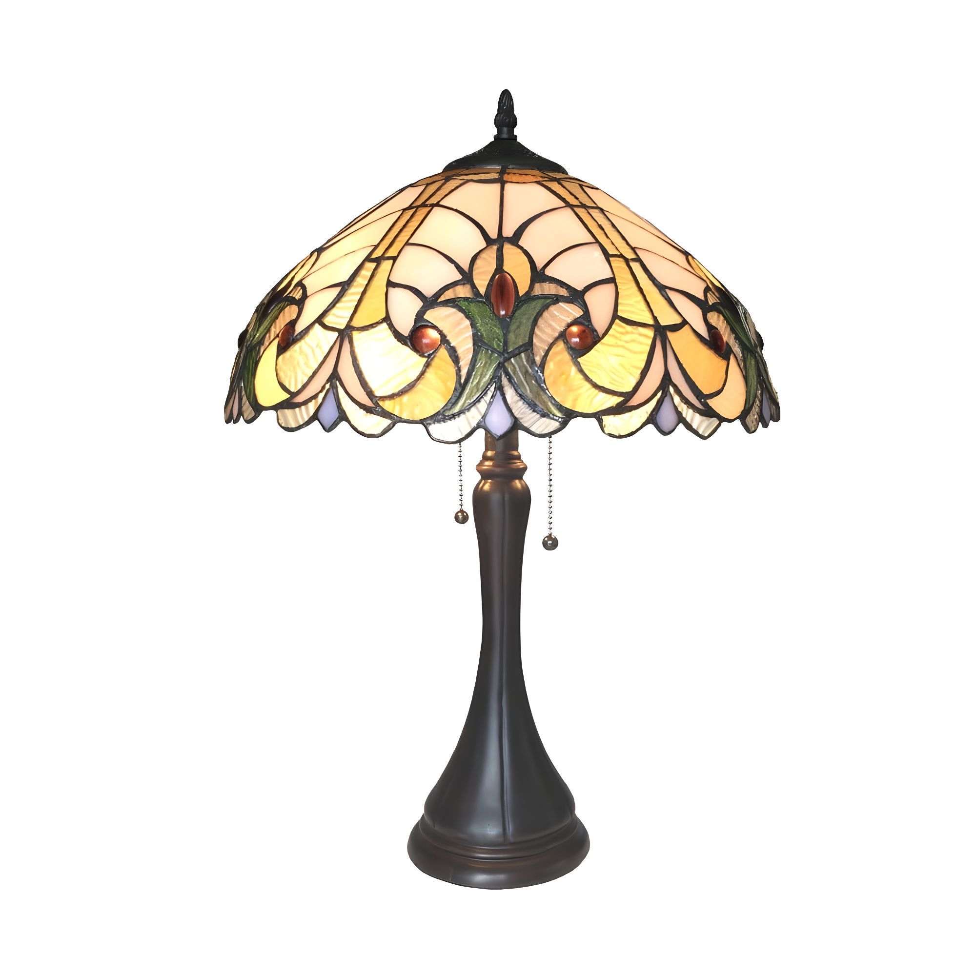 Amor Tiffany-Style Victorian Bronze Table Lamp with Glass Shade