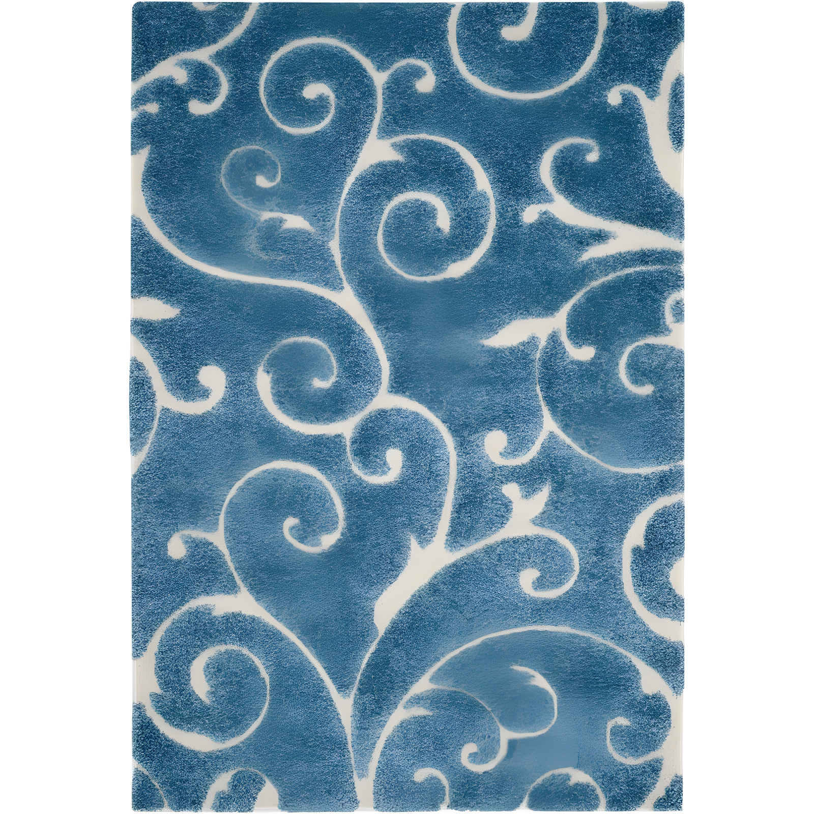 Light Blue and Cream Shag Synthetic Area Rug 5'3" x 7'6"