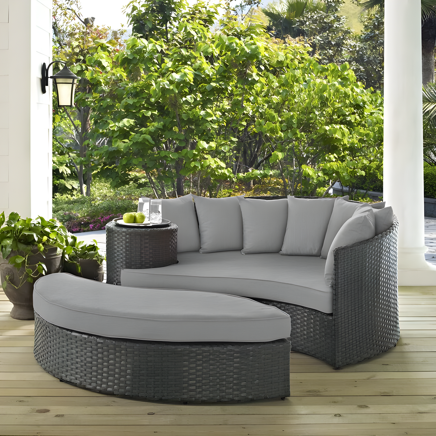 Sojourn Contemporary Gray Rattan Outdoor Patio Daybed