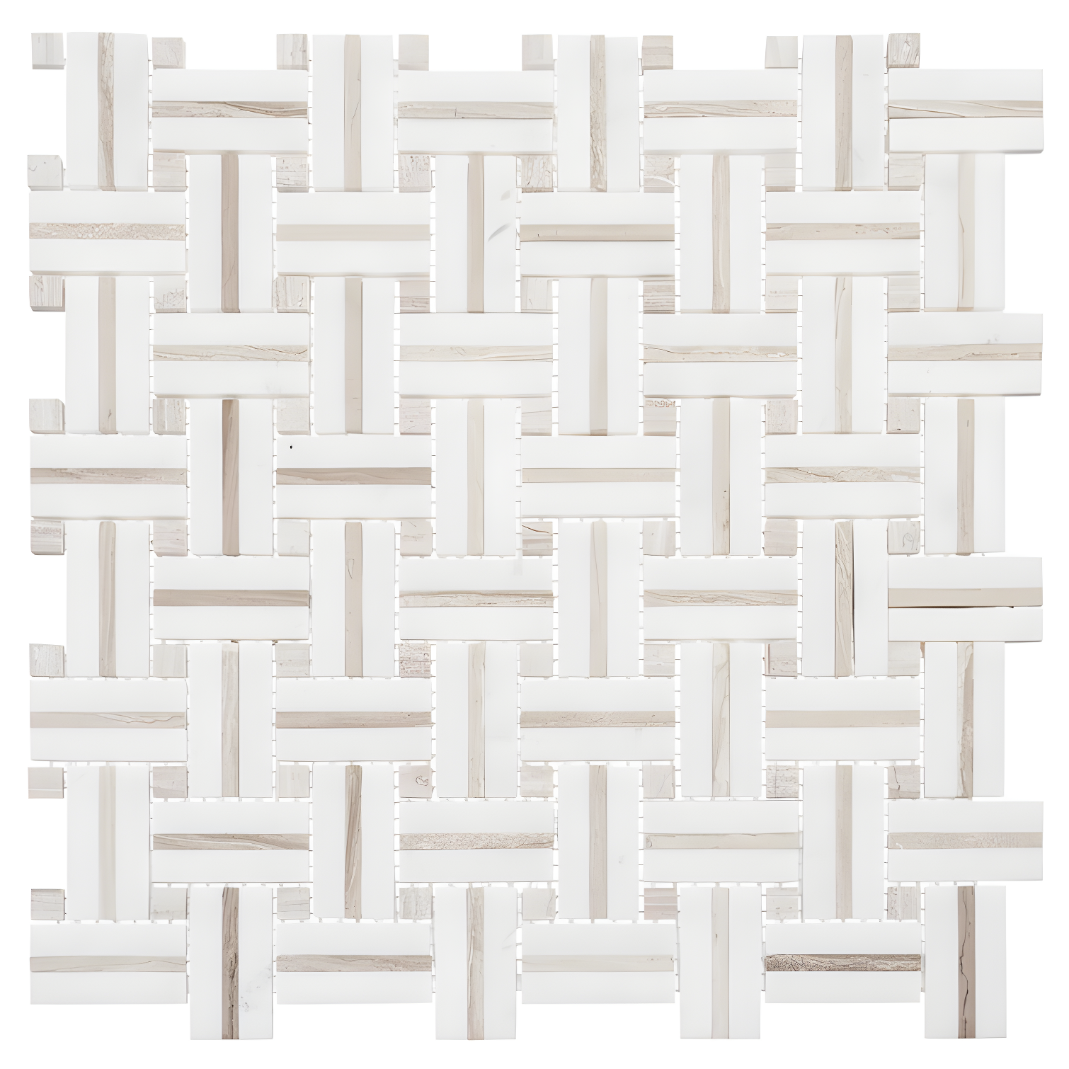 Fabrique 1" x 2" White and Gray Natural Stone Basketweave Mosaic Tile