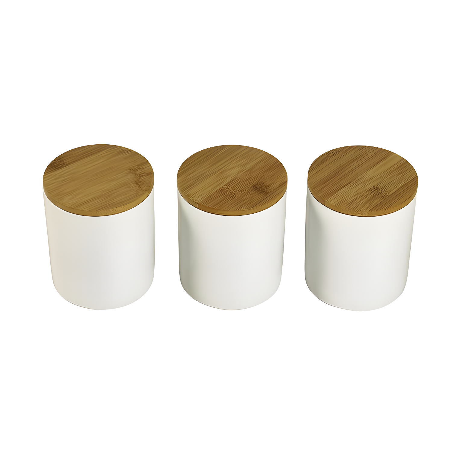 White Ceramic Canister Set with Bamboo Lids