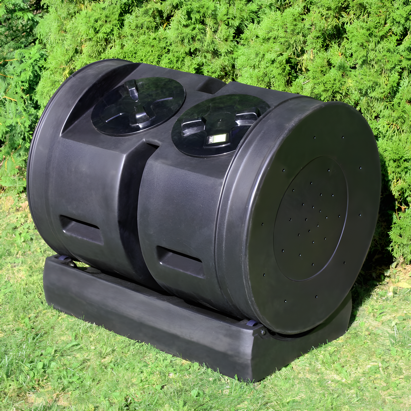 82 Gallon Black Plastic Outdoor Dual Tumbler Composter