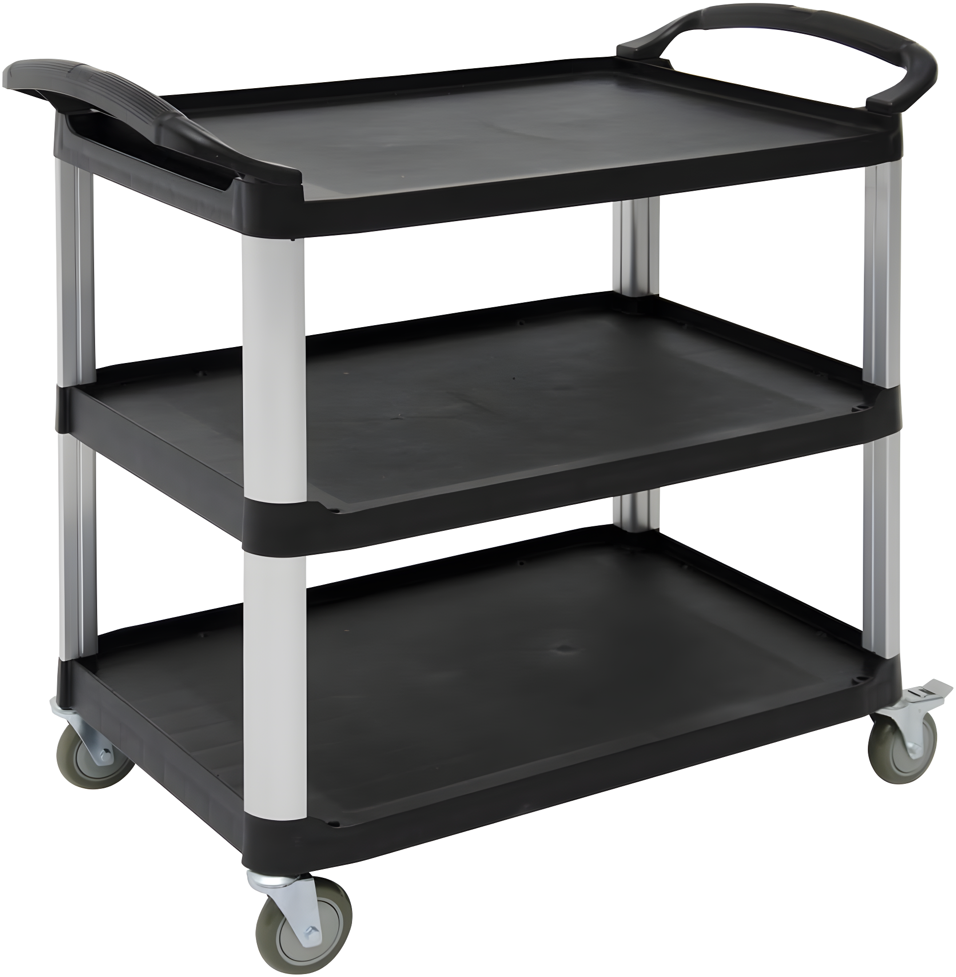 Black Polypropylene and Aluminum 3-Shelf Utility Cart