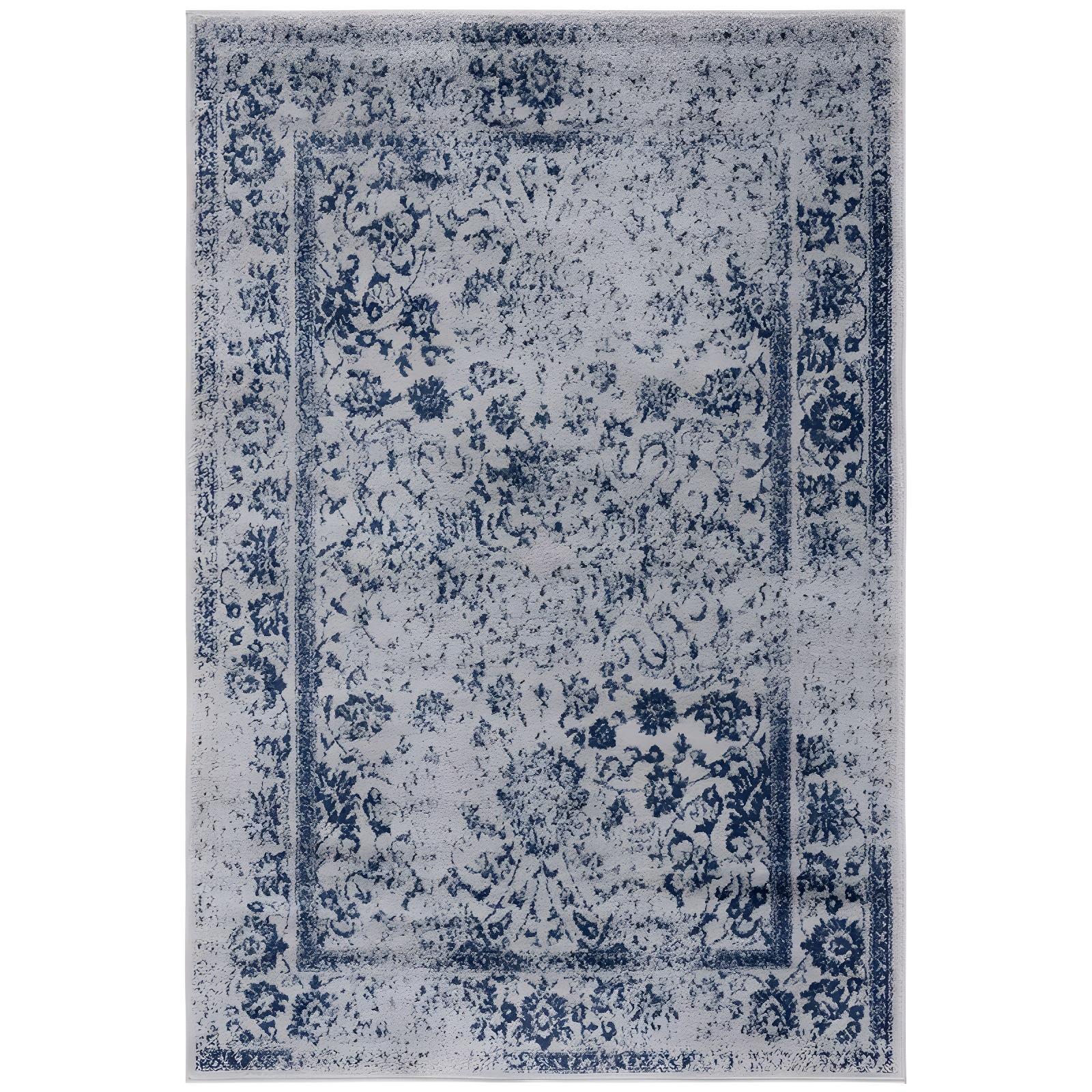 Grey and Navy Medallion Synthetic 6' x 9' Area Rug