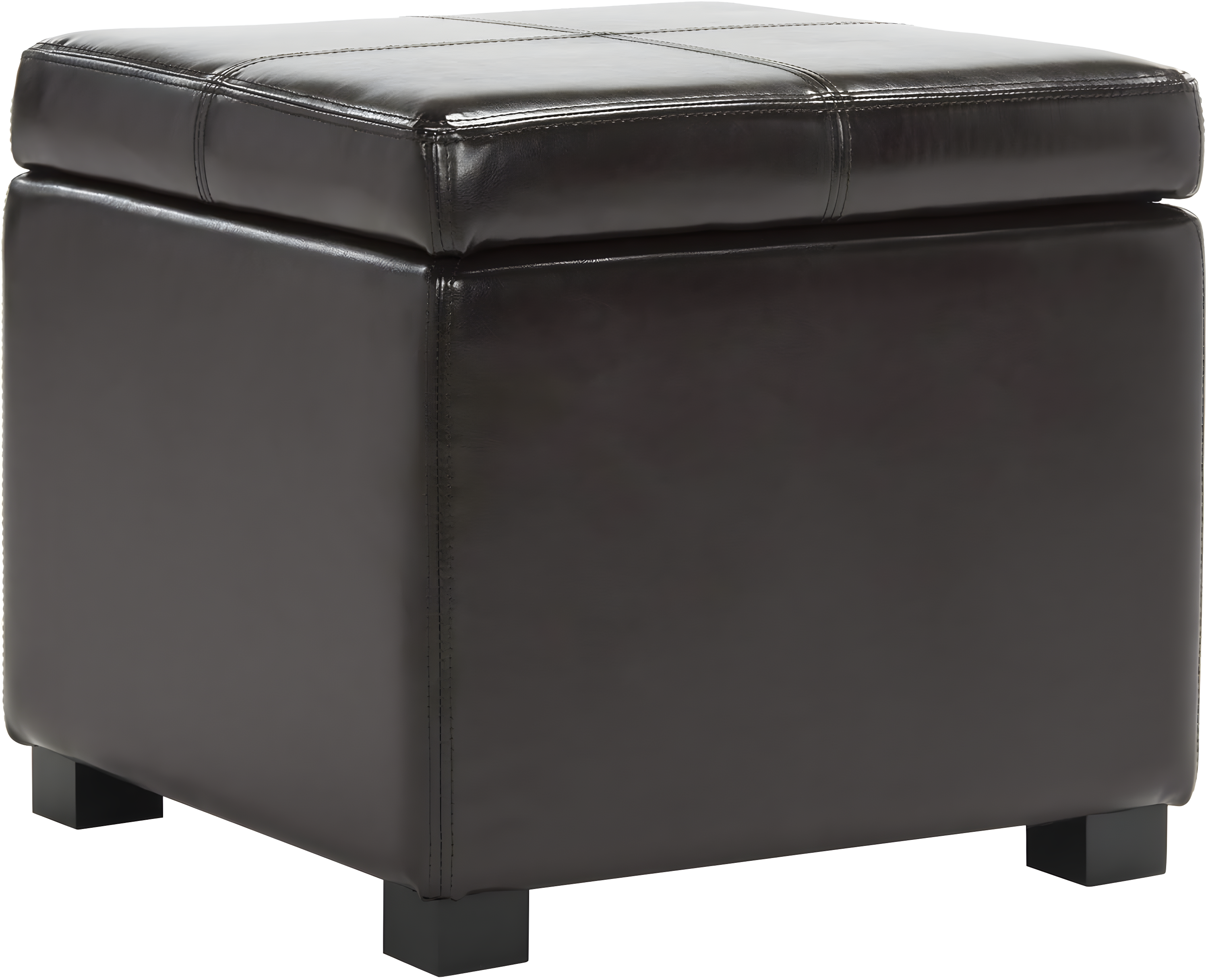 White Bi-Cast Leather Storage Ottoman with Birchwood Frame