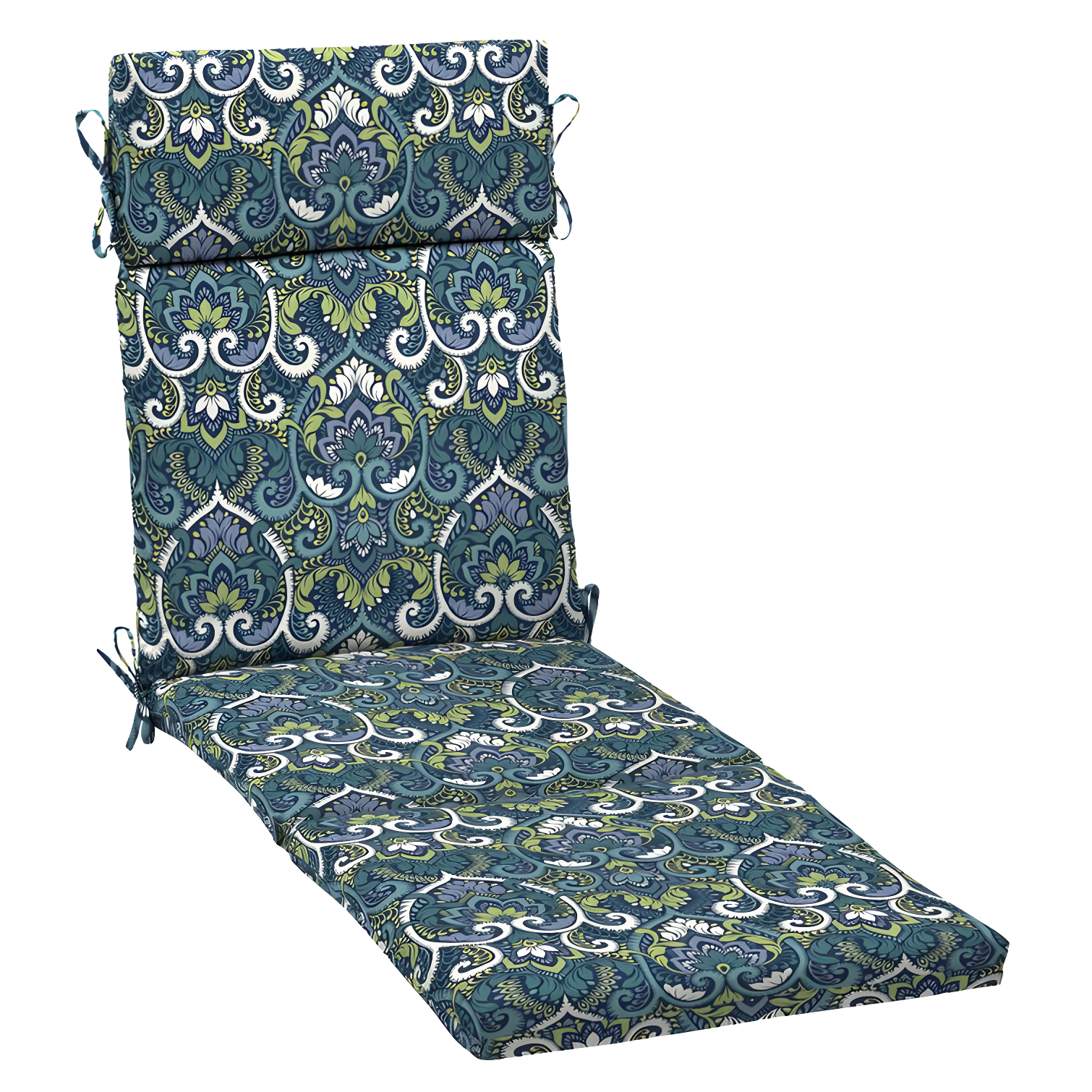 Sapphire Aurora Blue Damask Outdoor Chaise Lounge Cushion