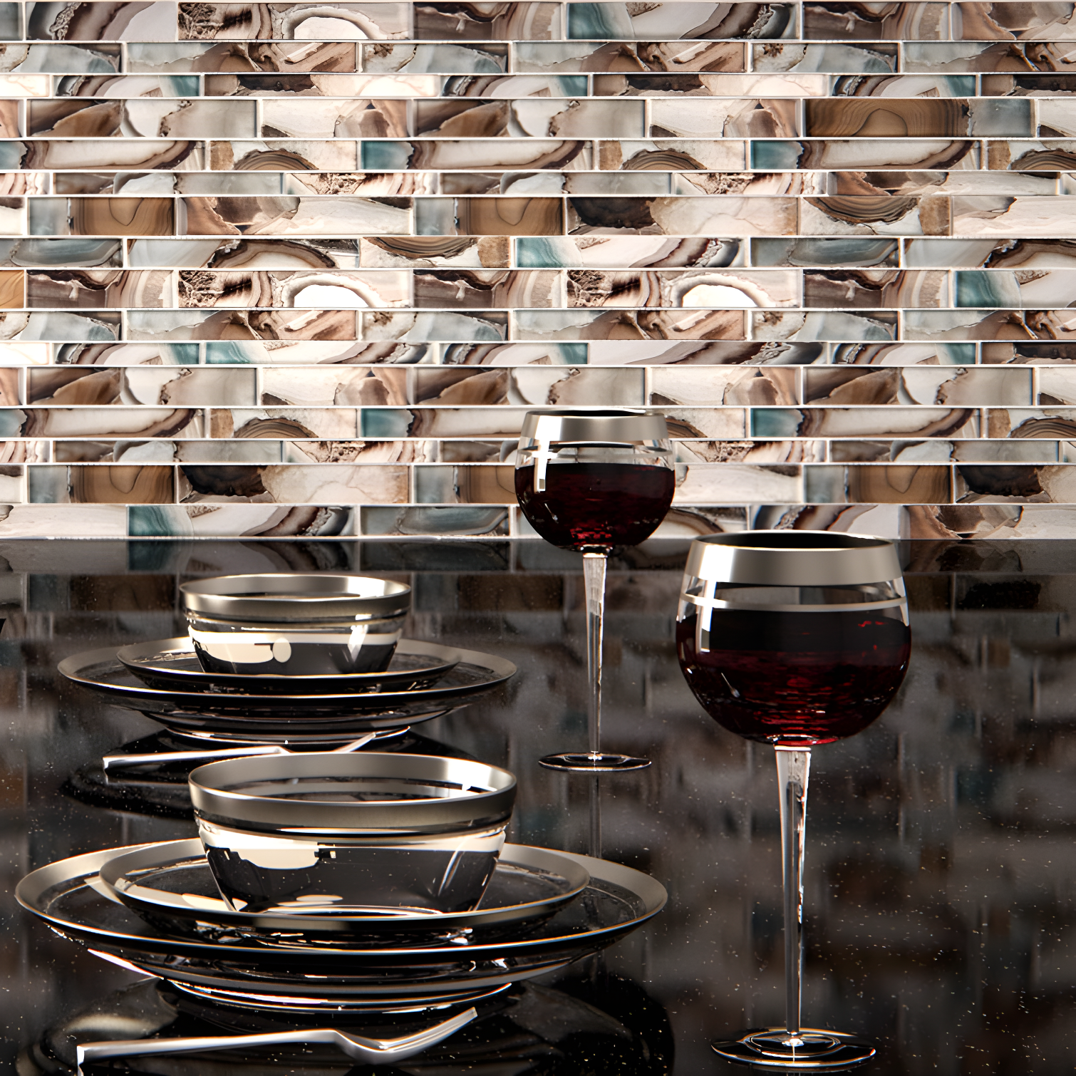 Myst Agate Inspired Glass Mosaic Tile for Kitchen and Bathroom