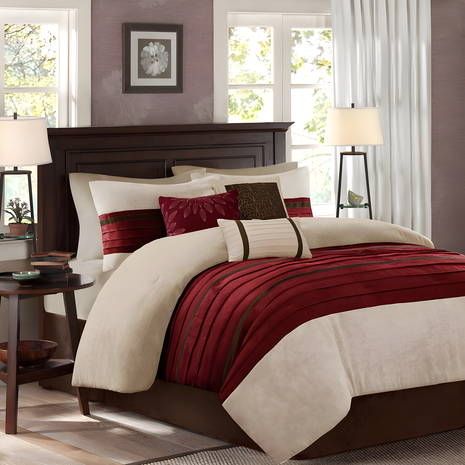 California King Red Microfiber 7-Piece Comforter Set