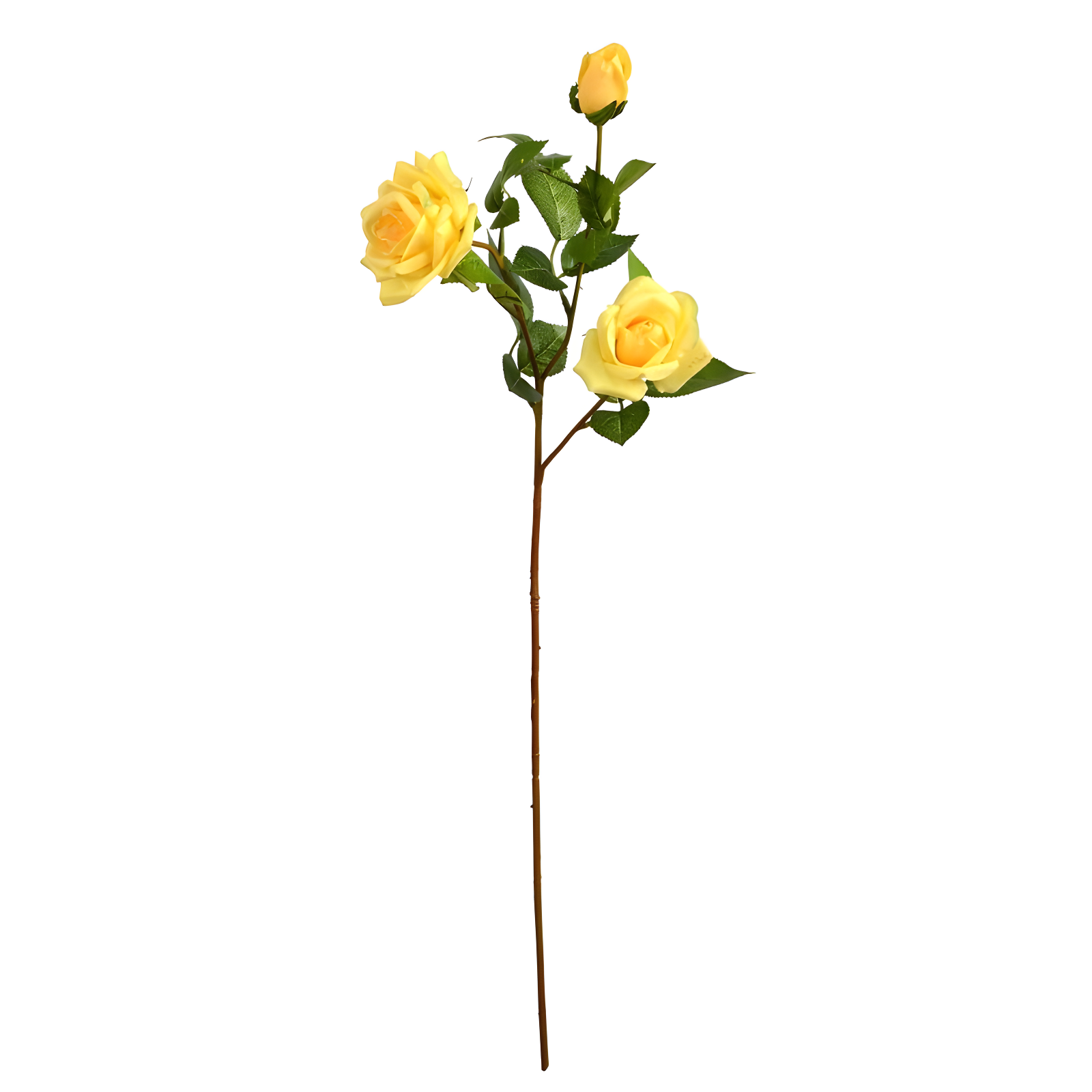 Yellow Real Touch Artificial Rose Stem with Buds and Leaves