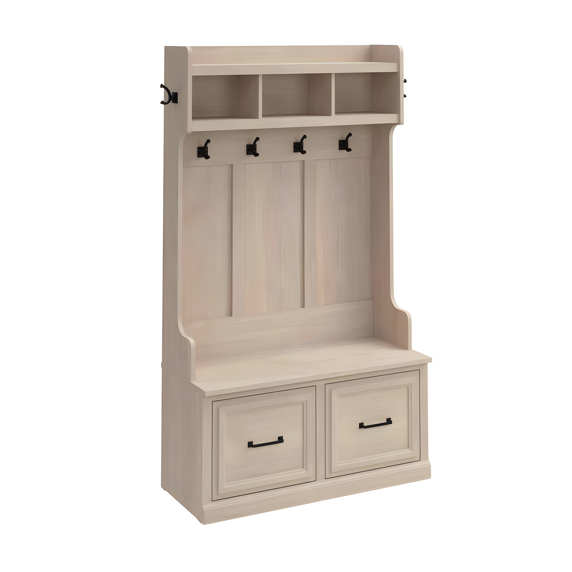 White Maple Hall Tree with Storage Bench and Hooks