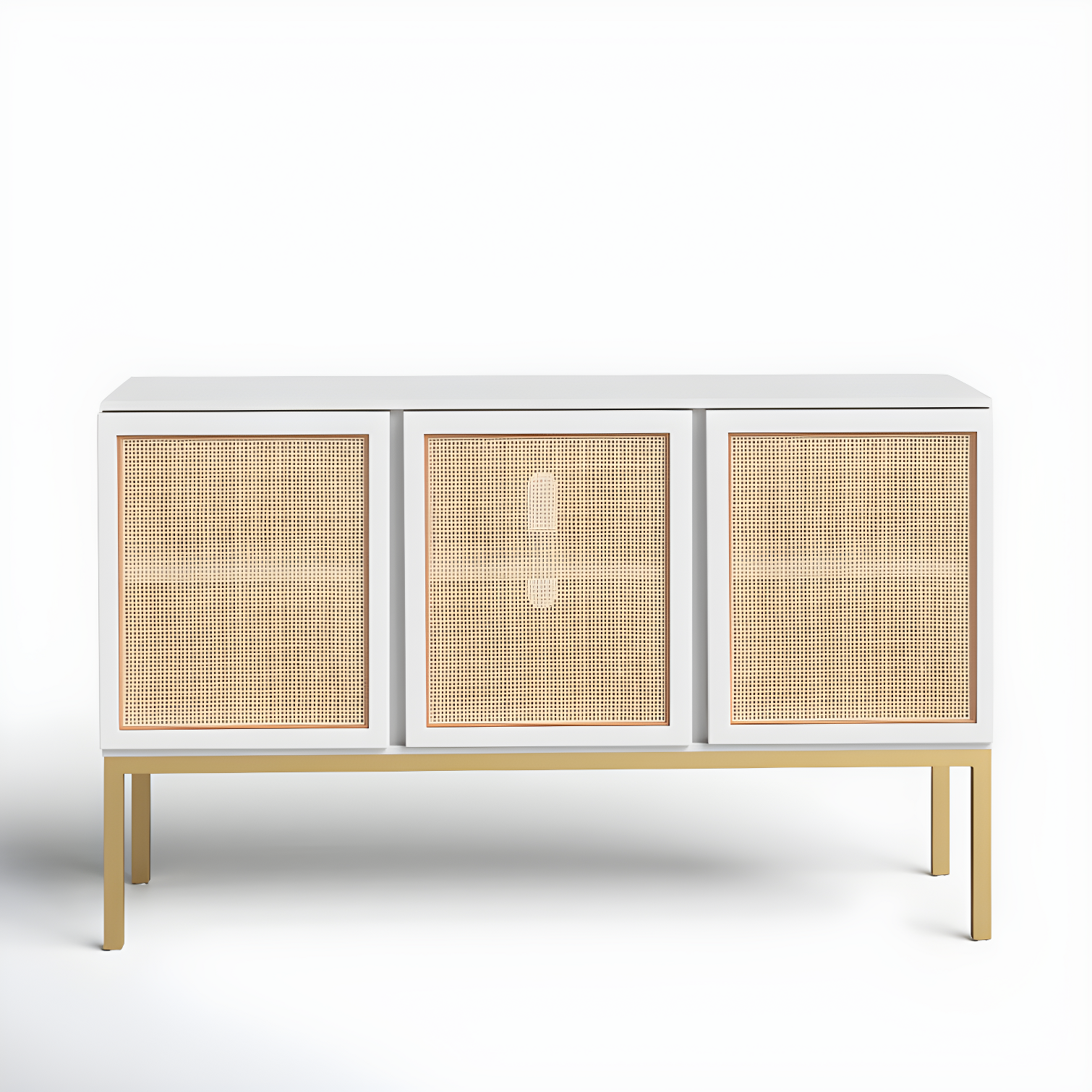 Zadie White and Gold Coastal-Inspired Rattan Sideboard