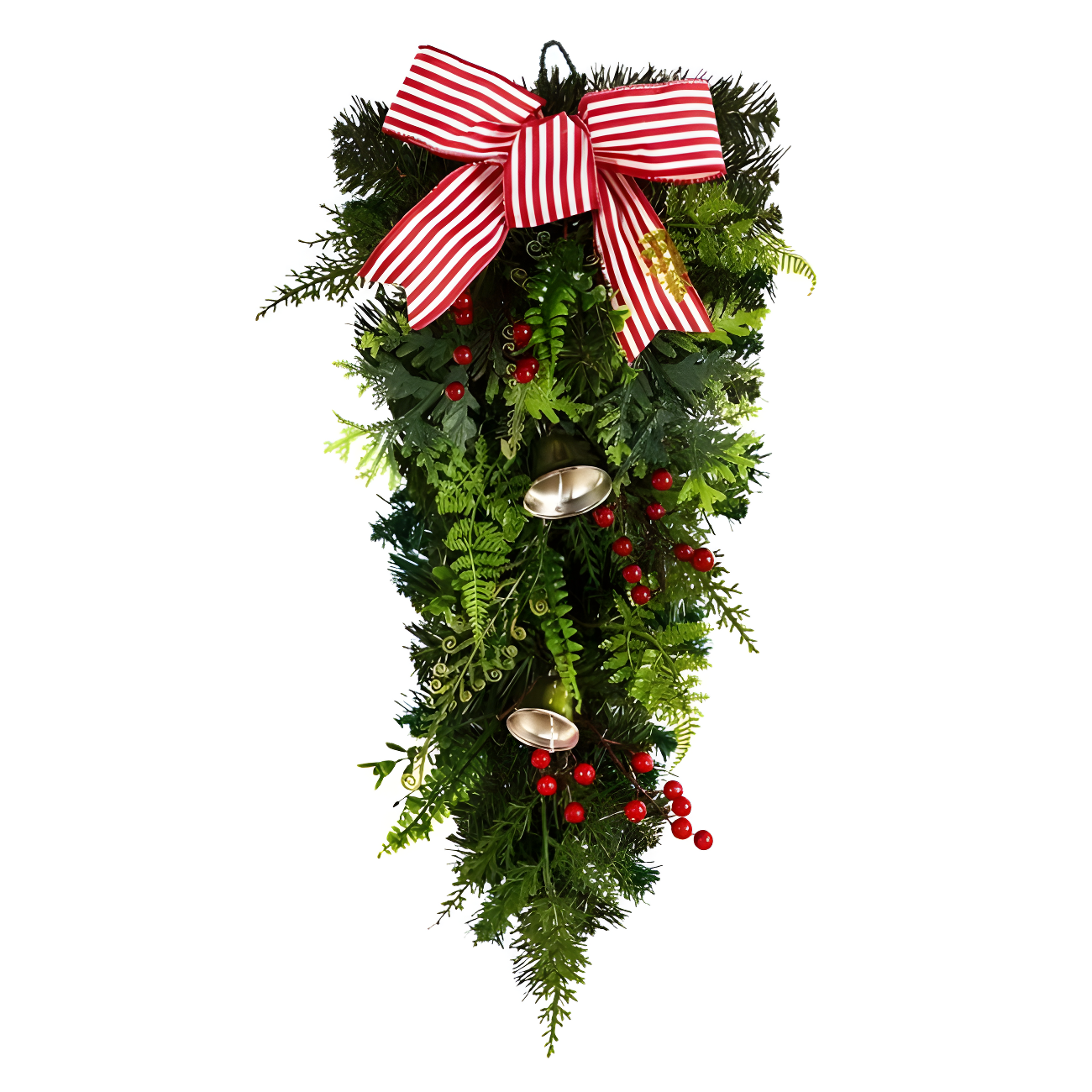 26-Inch Green and Red Artificial Christmas Swag with Bells and Bow