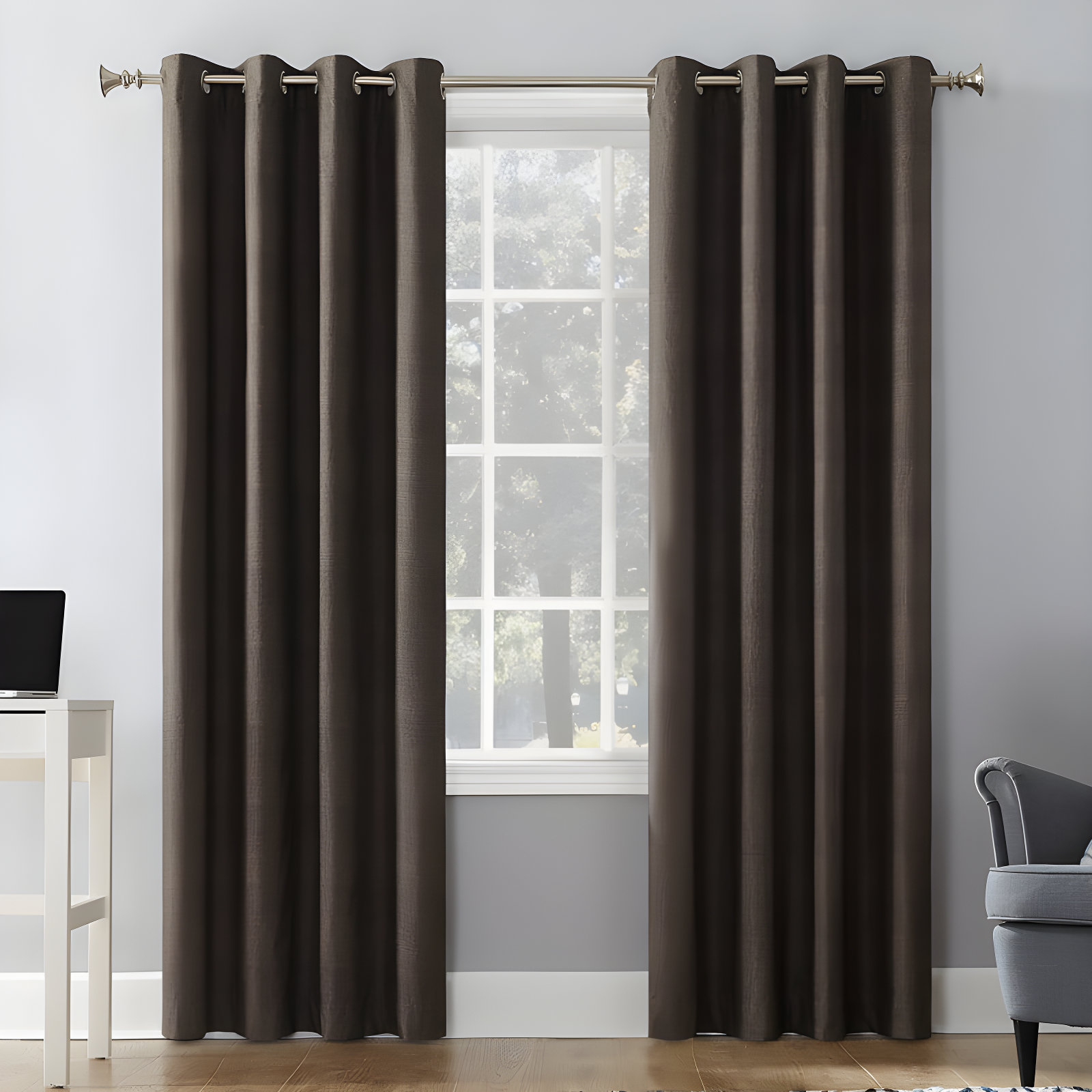 Walnut Brown Extra Long Blackout Grommet Drapes