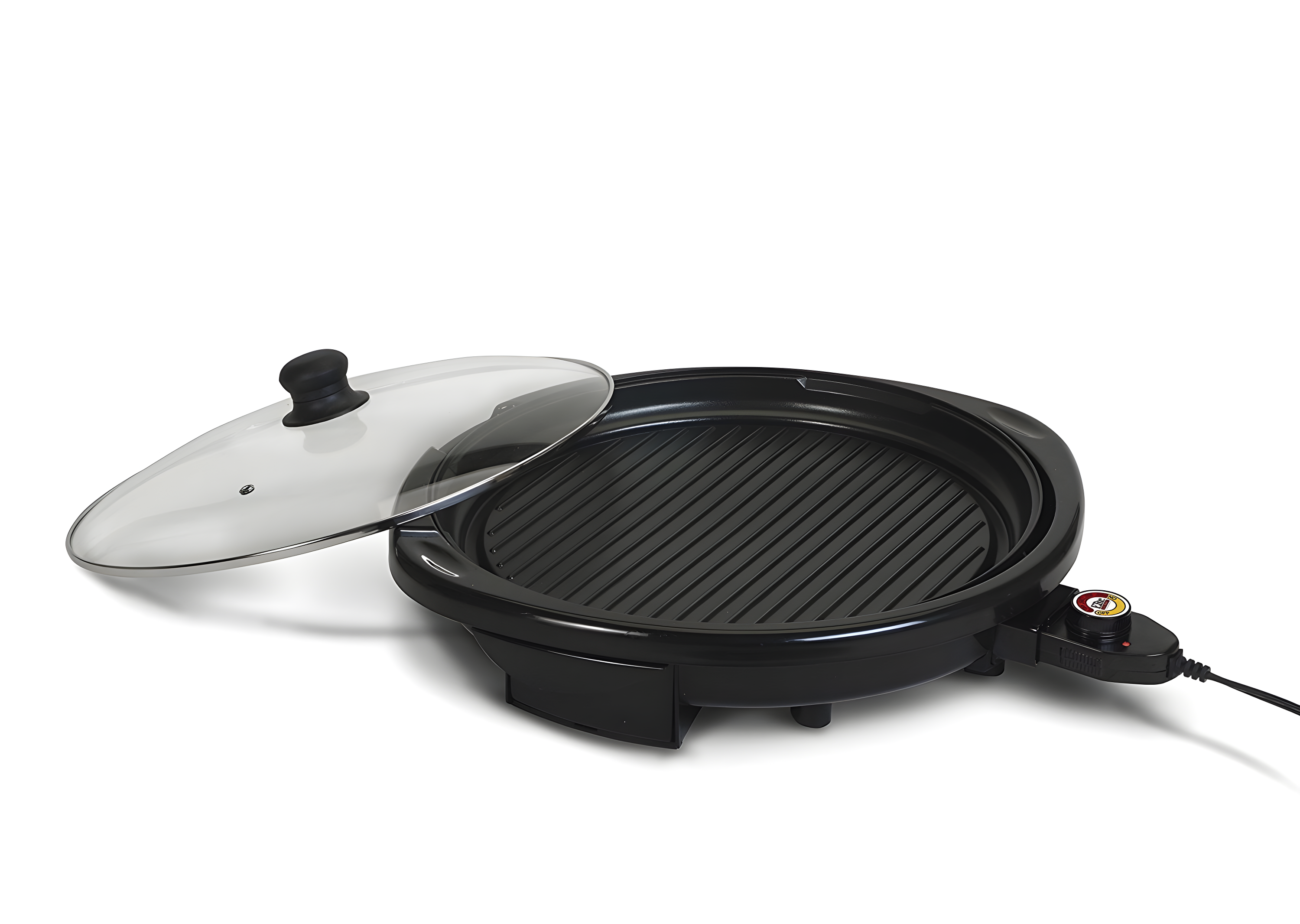 Elite Black Round Aluminum Indoor Electric Grill with Glass Lid