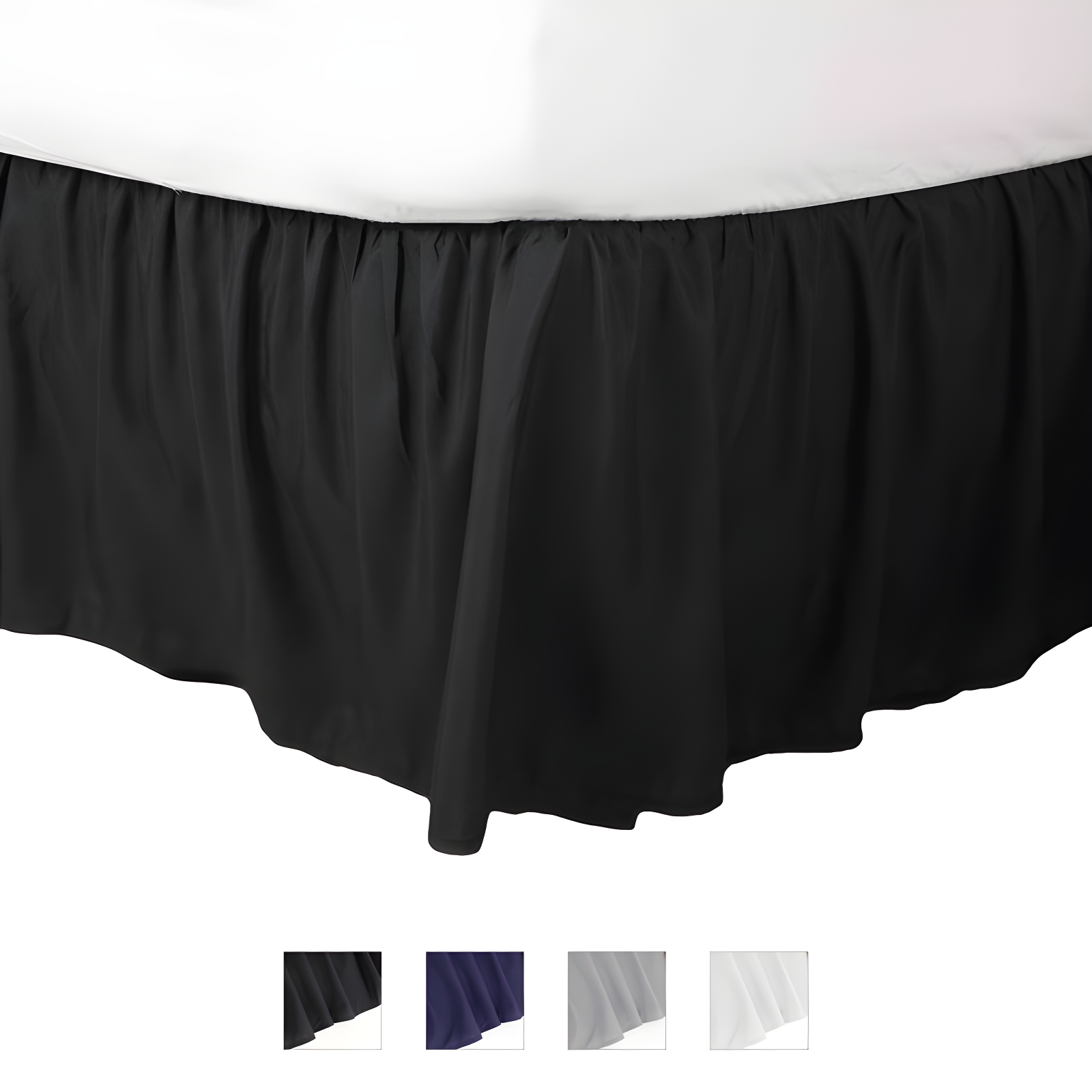 Black Full Polyester Ruffled Bed Skirt with 15-inch Drop