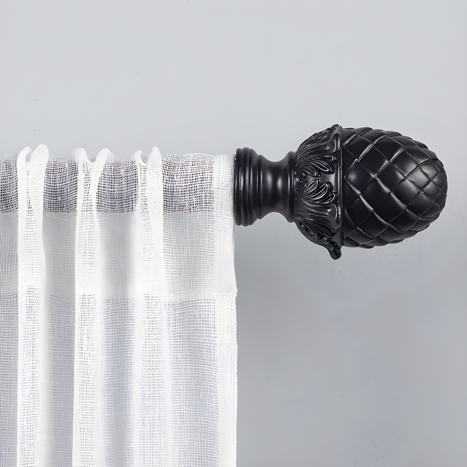 Matte Black Adjustable Curtain Rod with Acorn Finials