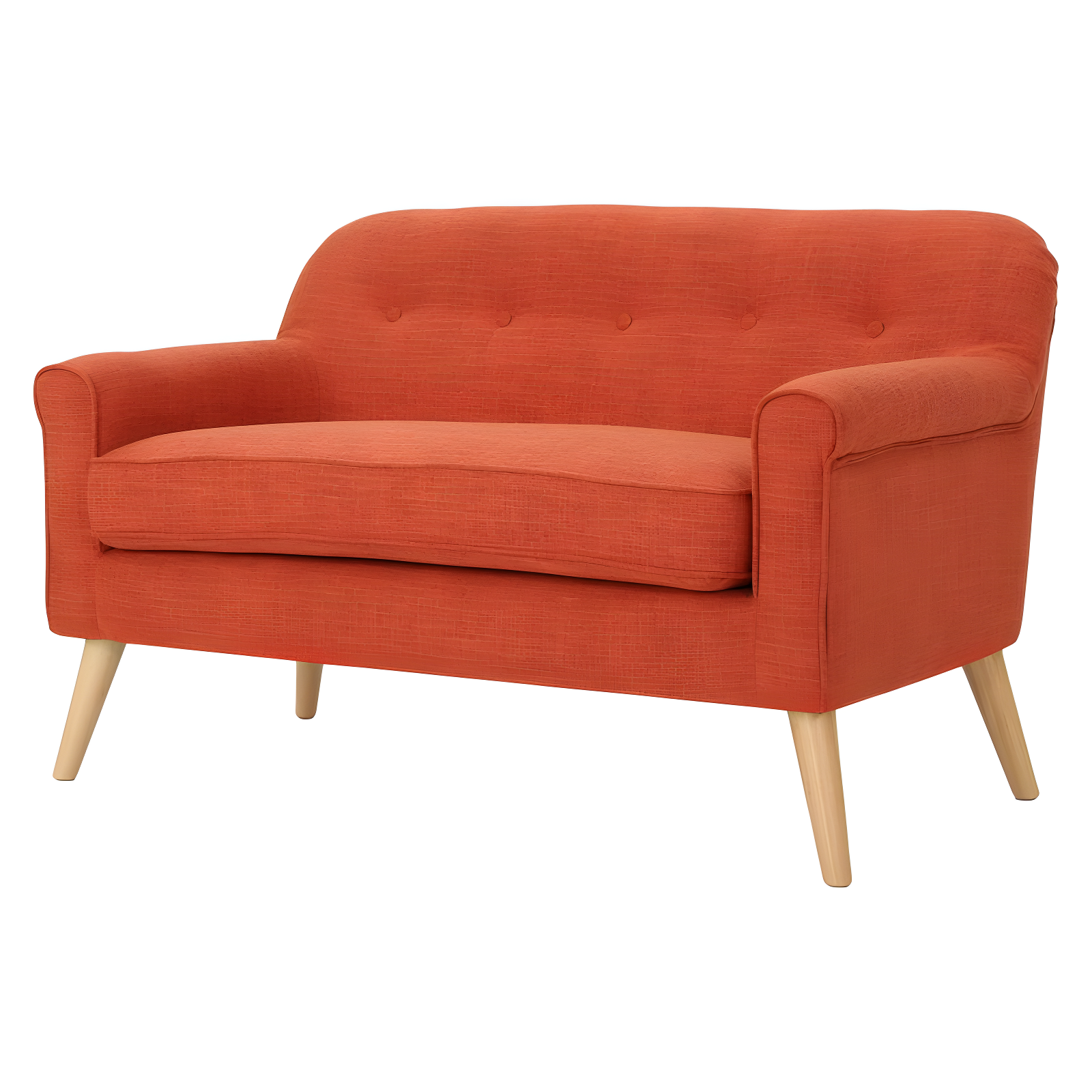 Muted Orange Tufted Fabric Mid-Century Modern Loveseat