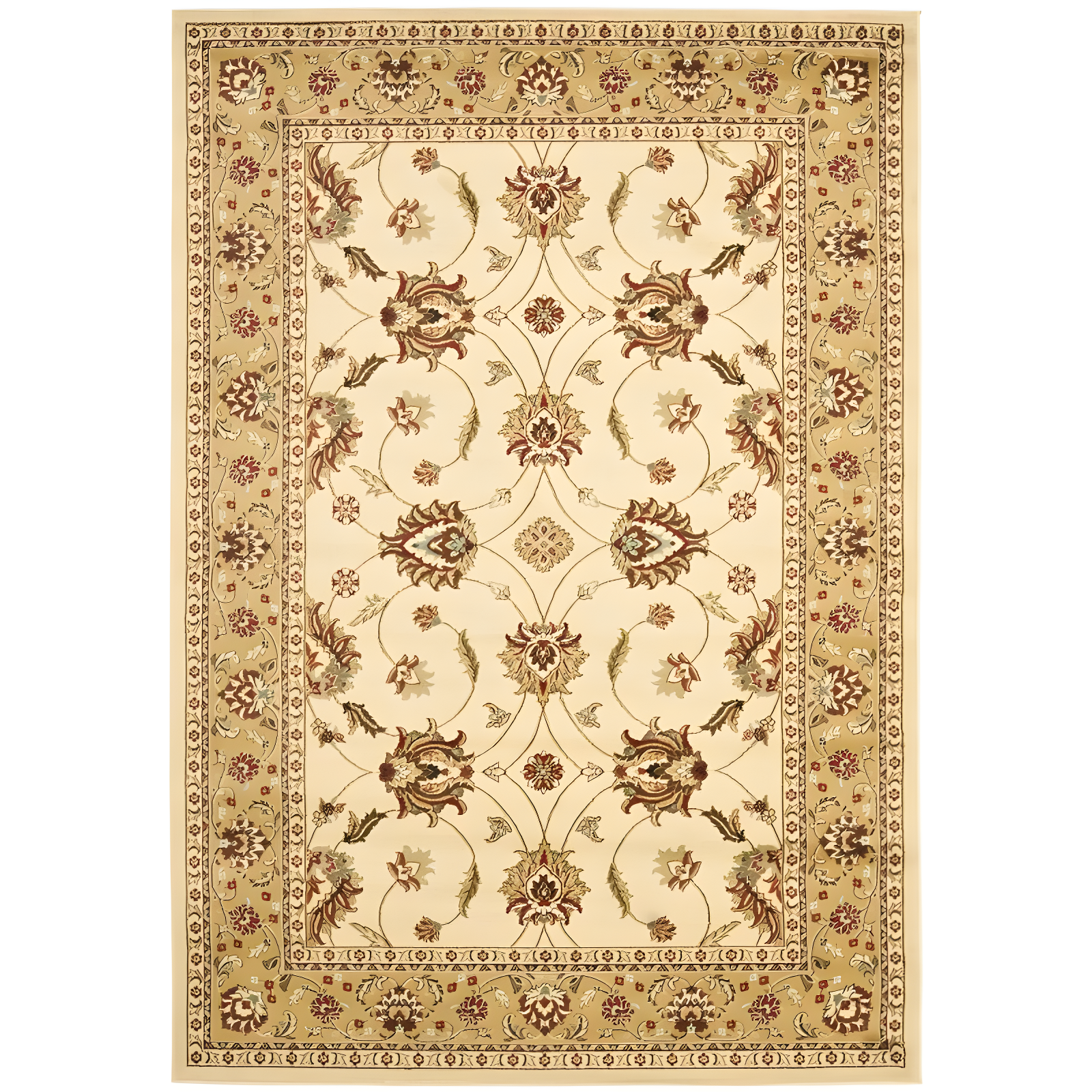 Ivory and Beige 12' x 15' Hand-Knotted Synthetic Area Rug