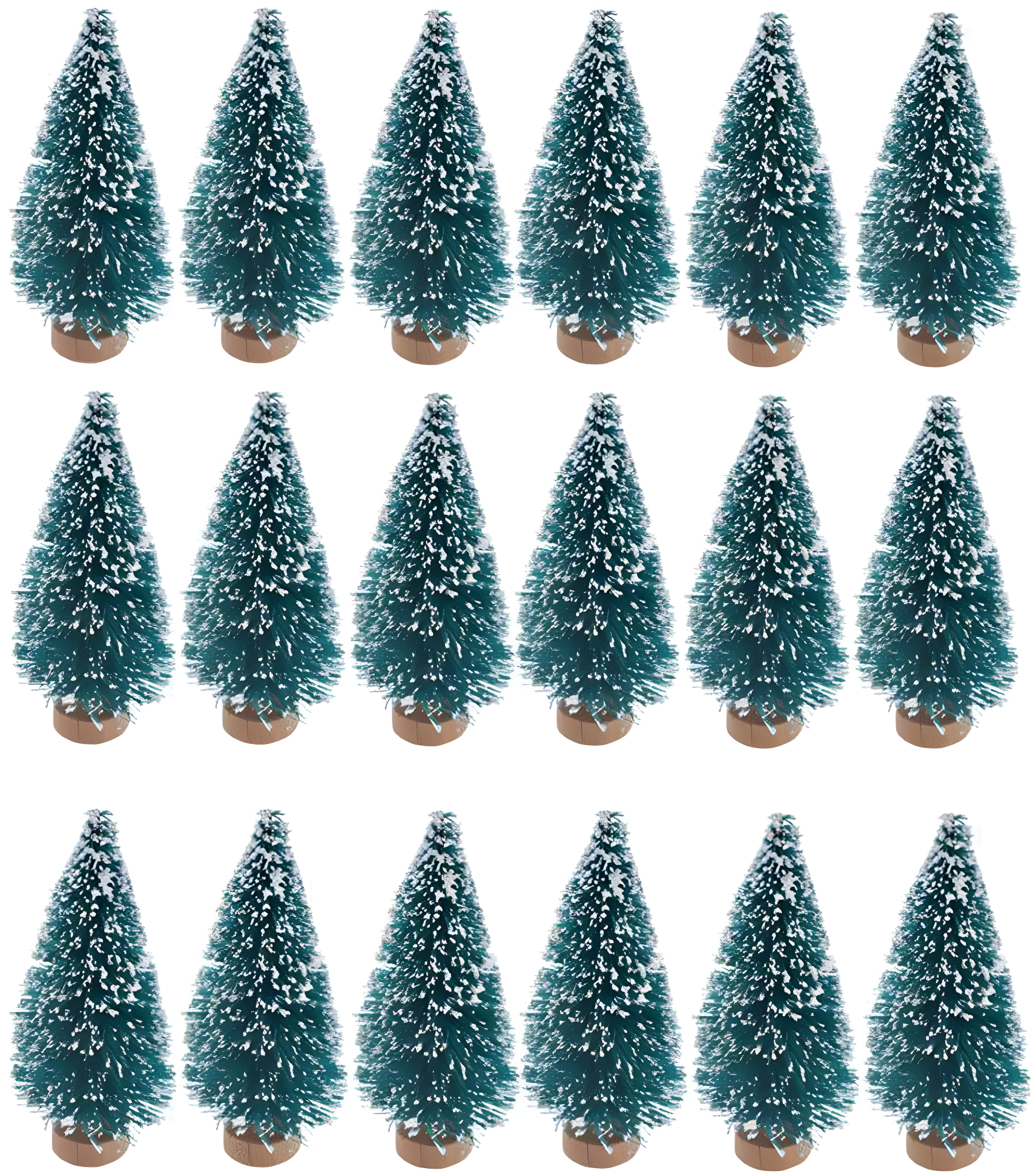 Mini Blue-Green Plastic Tabletop Christmas Trees with Wood Base