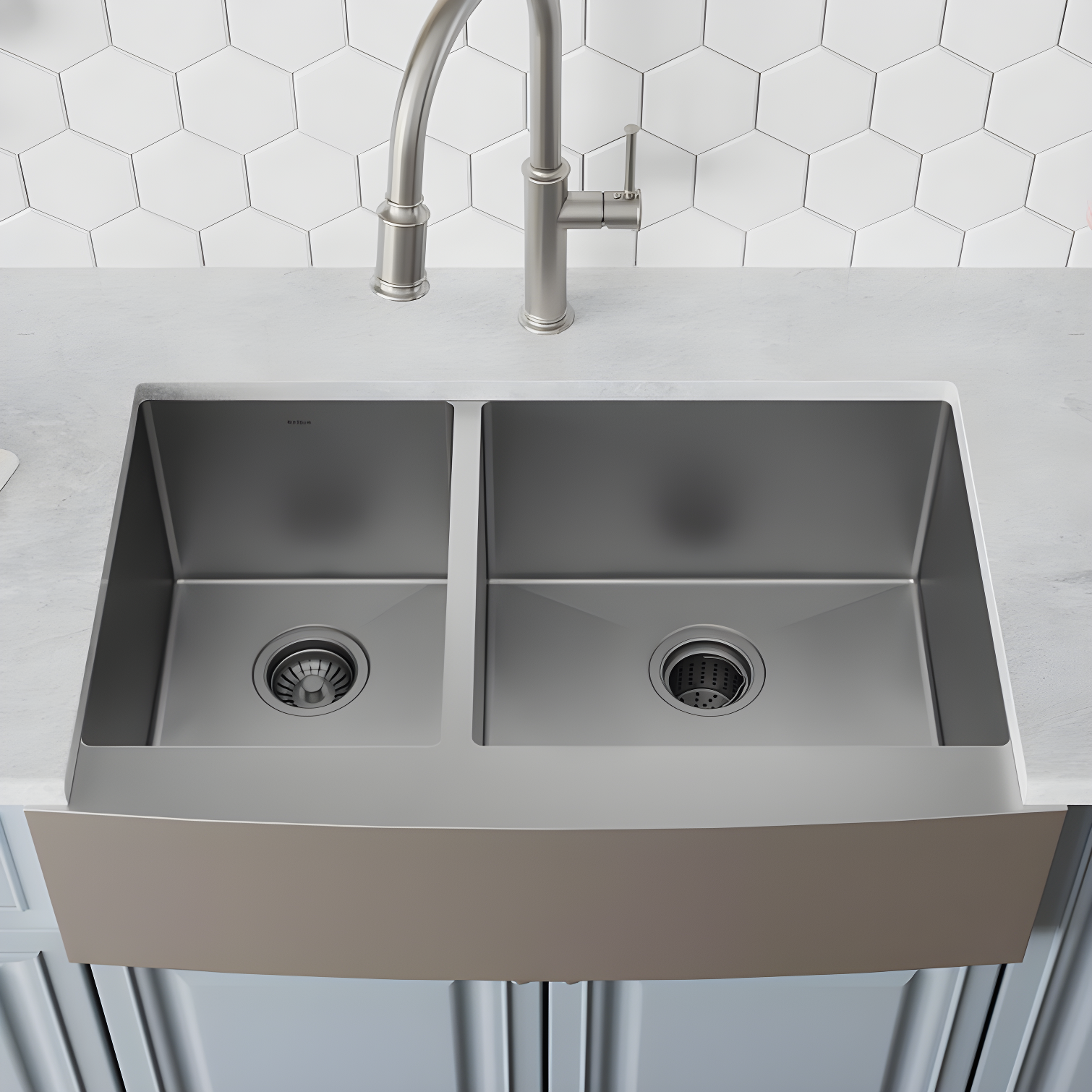 Satin Stainless Steel Double Bowl Farmhouse Kitchen Sink